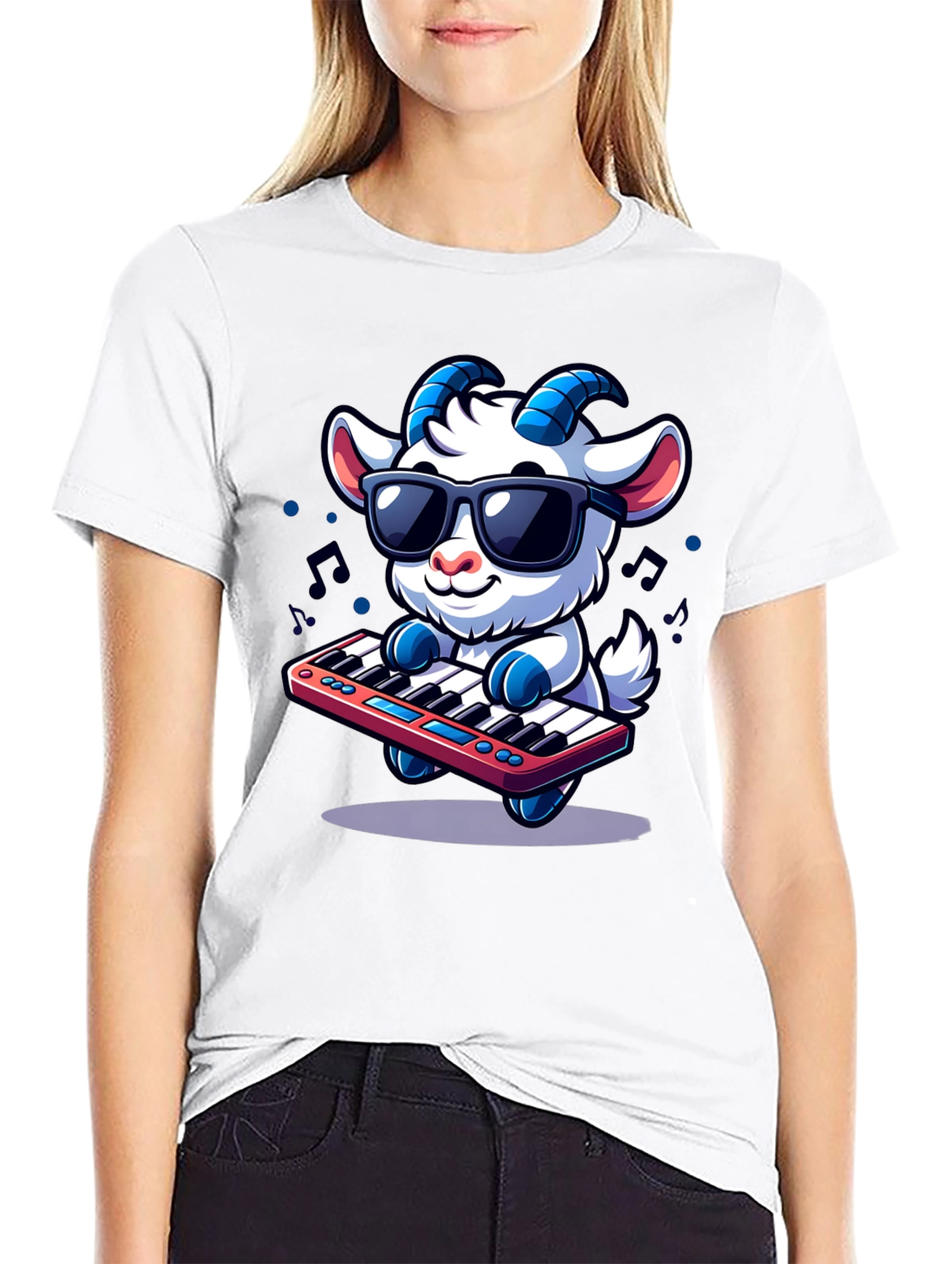 Black Cool Goat Keyboard Player Graphic Tee view 9