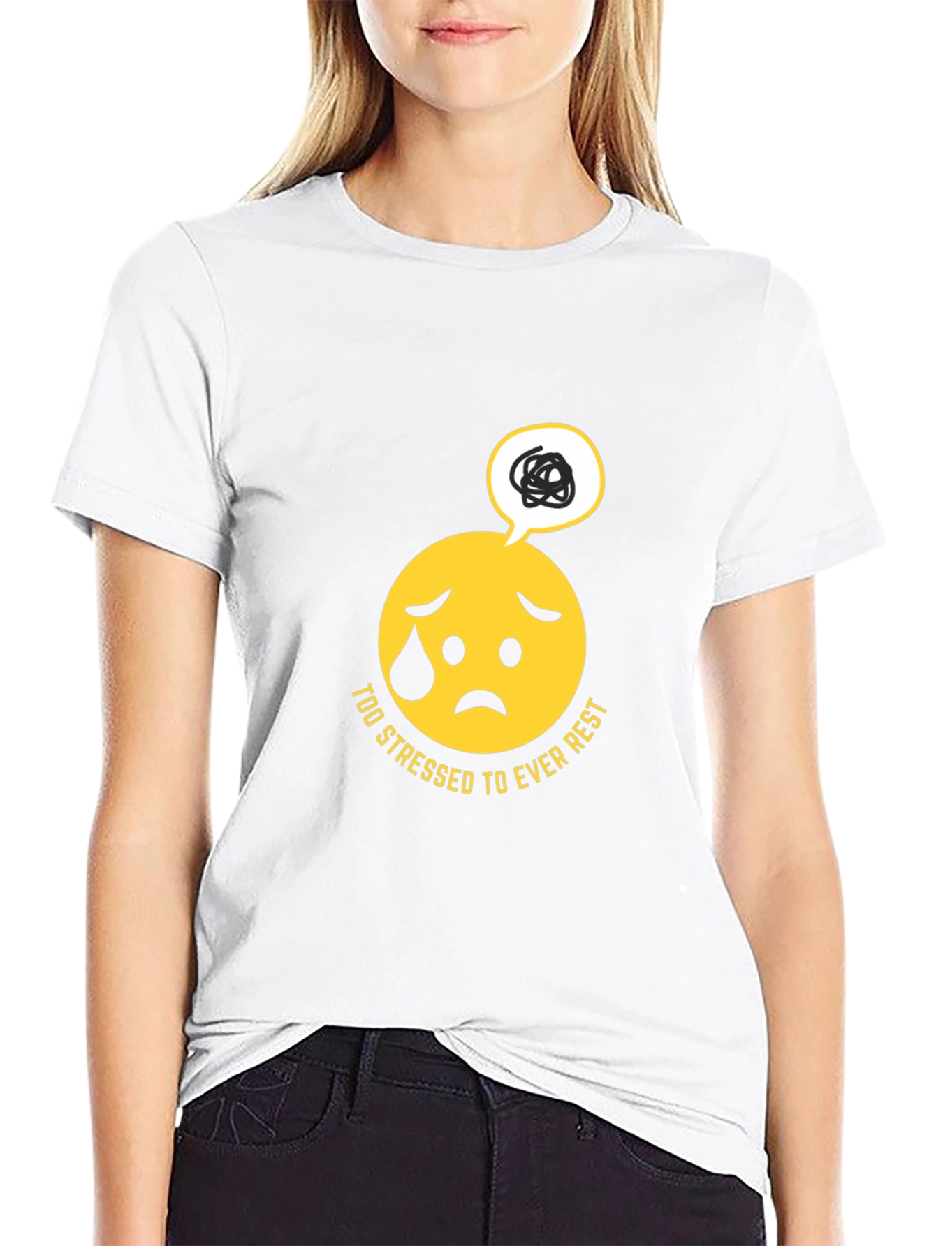 Black Stressed Emoji Graphic Black T-Shirt view 9