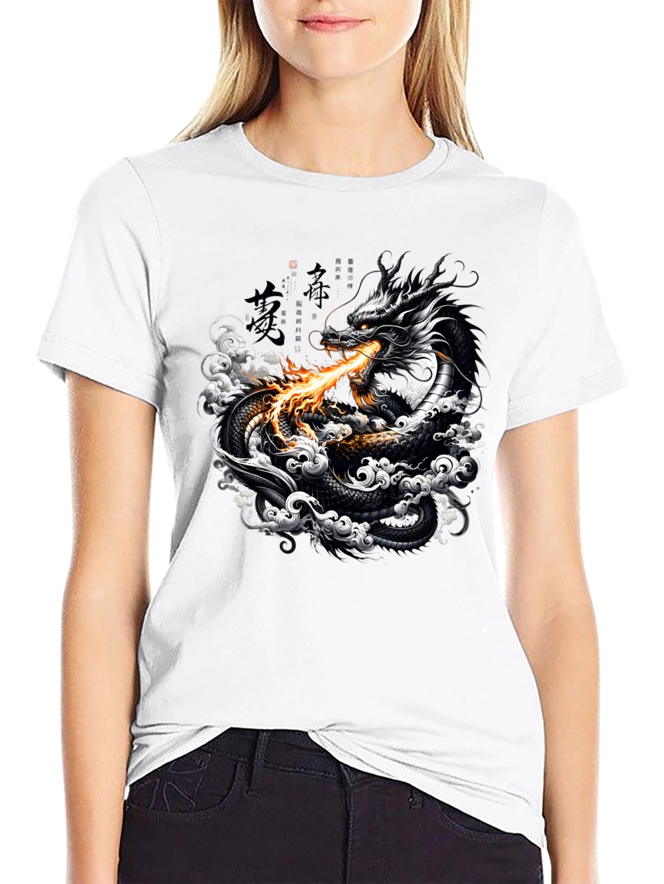 Black Dragon Fire Black Graphic Tee view 9