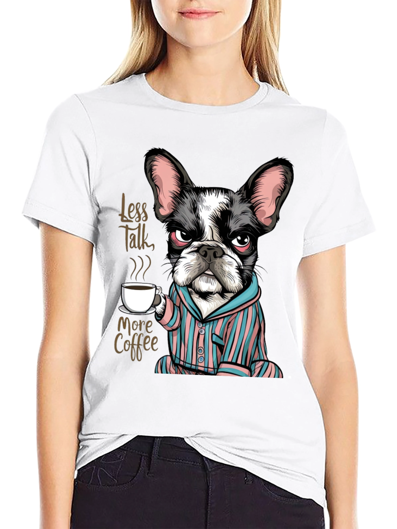 Black Less Talk More Coffee Dog T-Shirt view 9