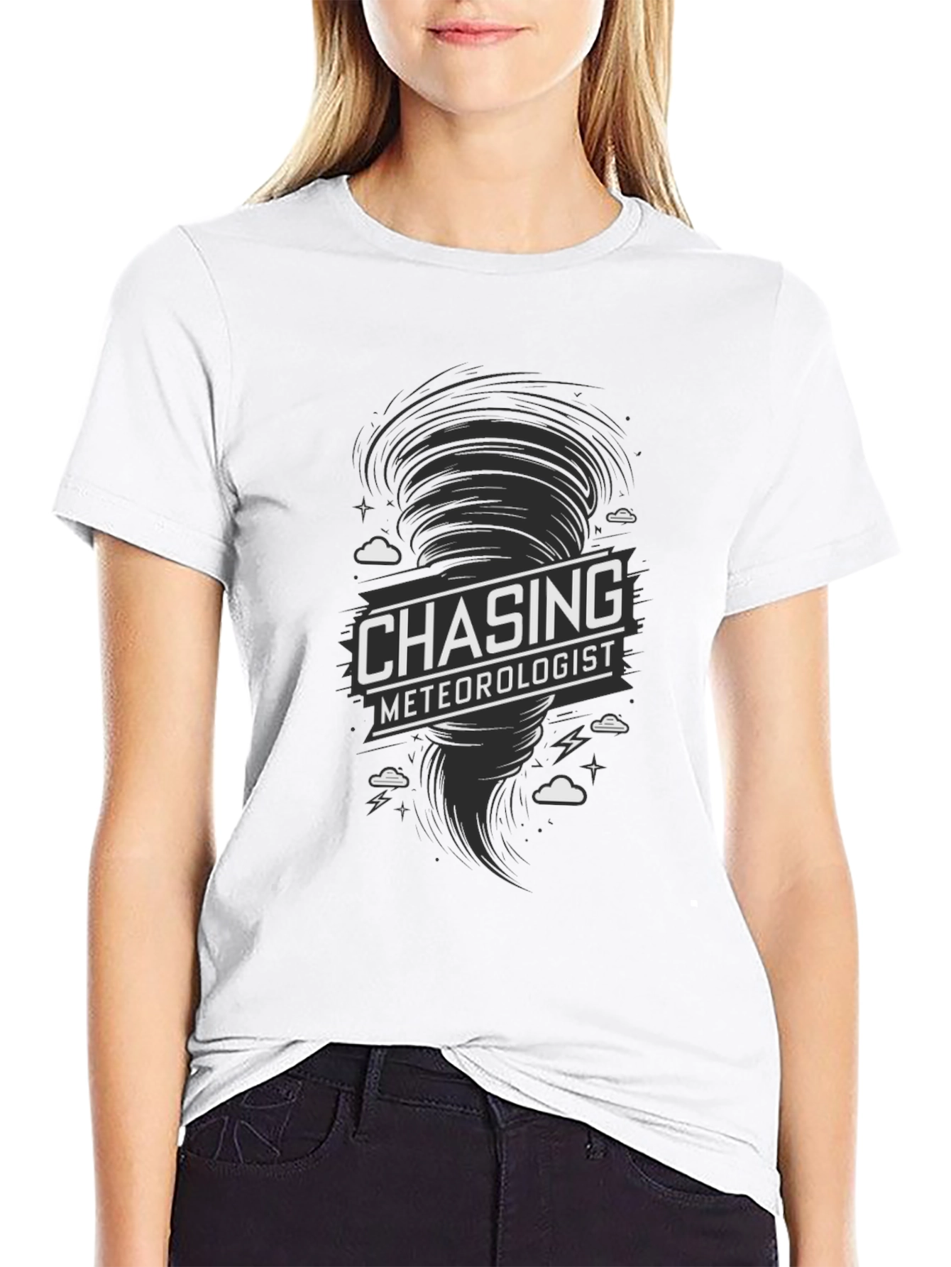 Black Chasing Meteorologist Tornado Graphic T-Shirt view 9