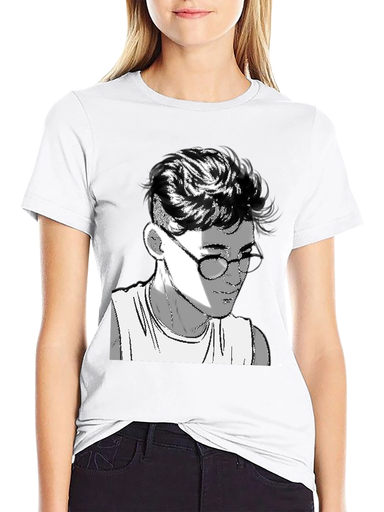 Black Men's Black Graphic Tee - Retro Anime Design view 9