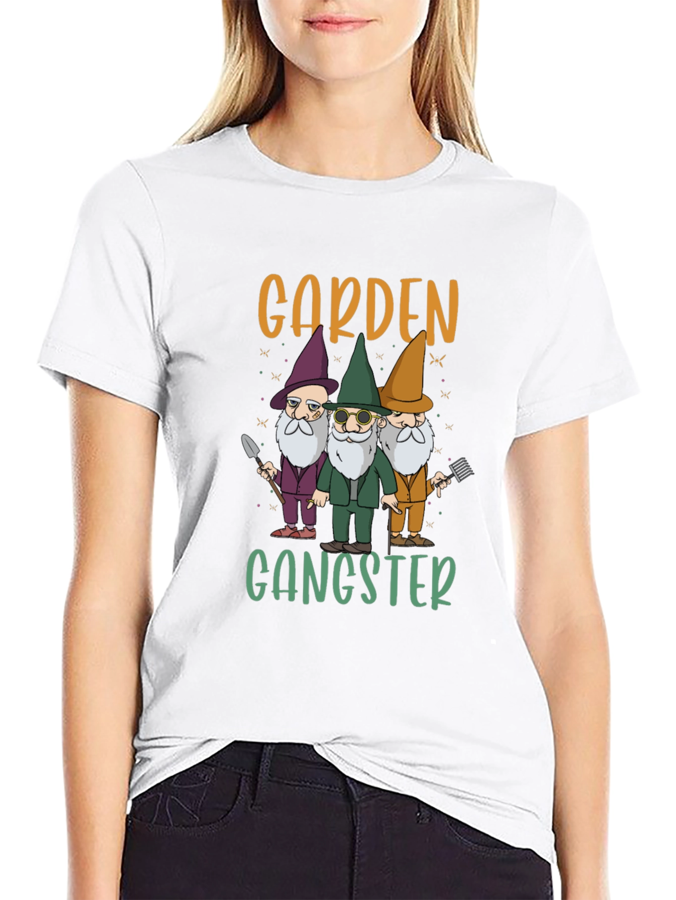 Black Garden Gangster T-Shirt - Funny Gnome Tee view 9