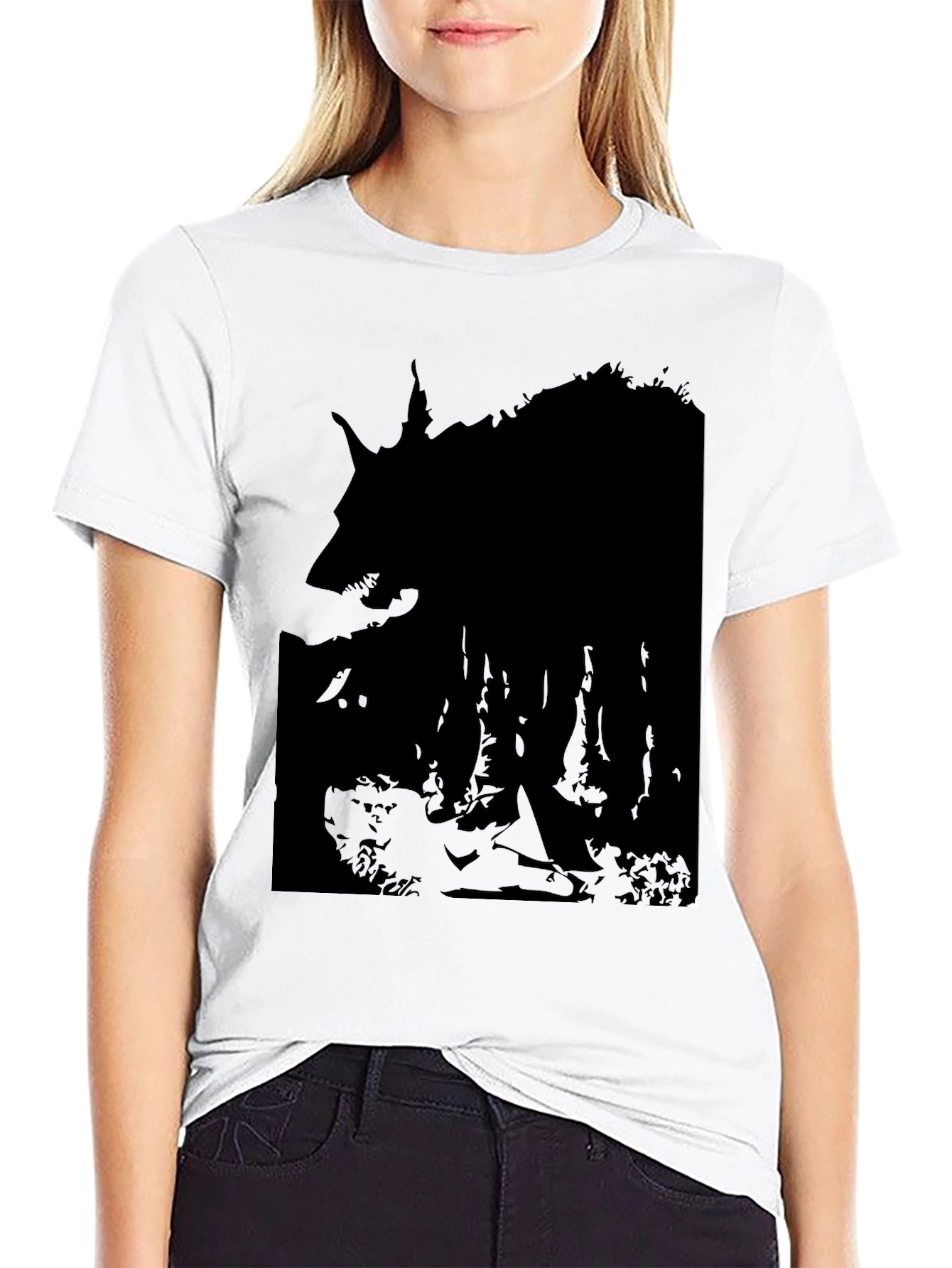 Black Men's Black Wolf Silhouette Graphic T-Shirt view 9
