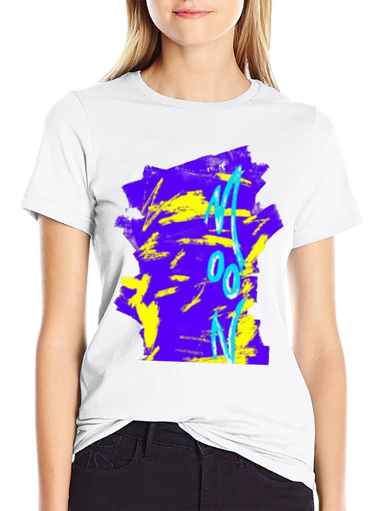 Black Abstract 'Moon' Graphic Tee - Black Cotton Blend view 9