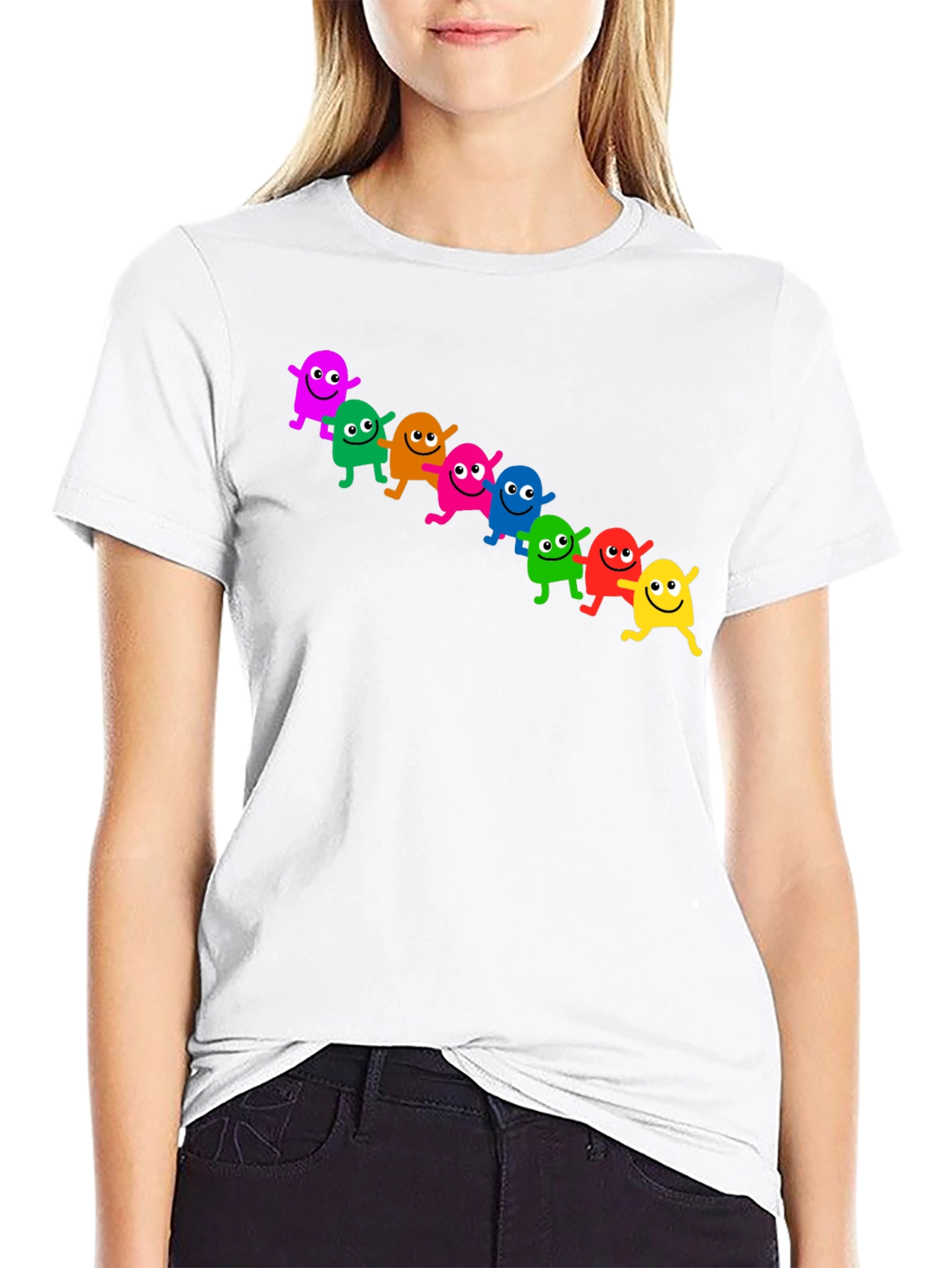 Black Fun & Colorful Cartoon Character Graphic Tee view 9