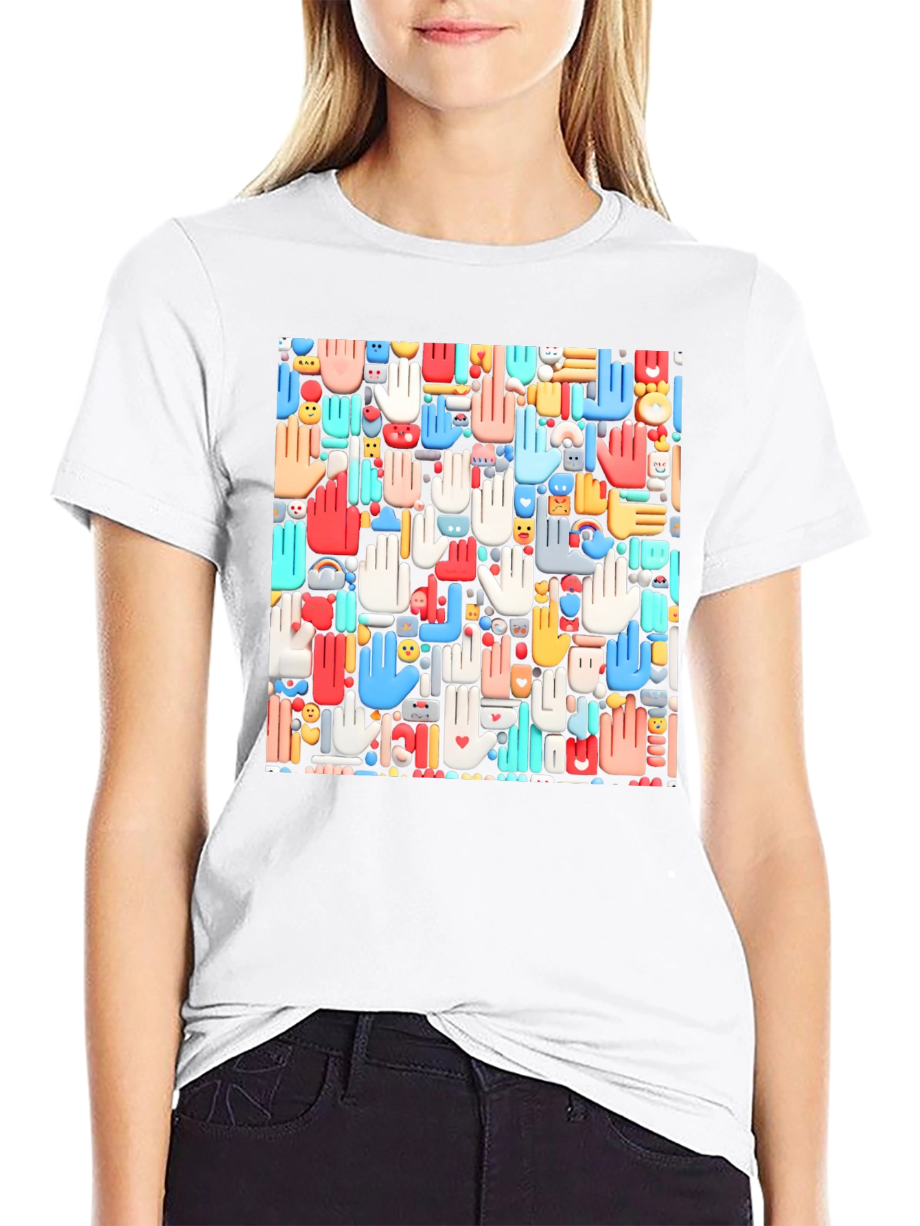 Hands Patterned Black T-Shirt - 9