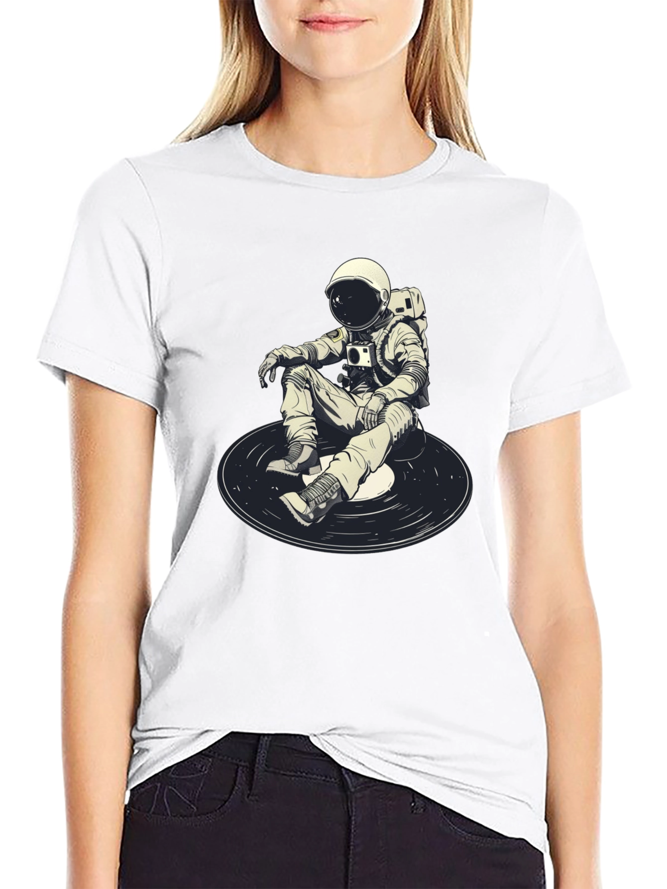 Black Astronaut DJ Graphic T-Shirt - Black Cotton Blend view 9