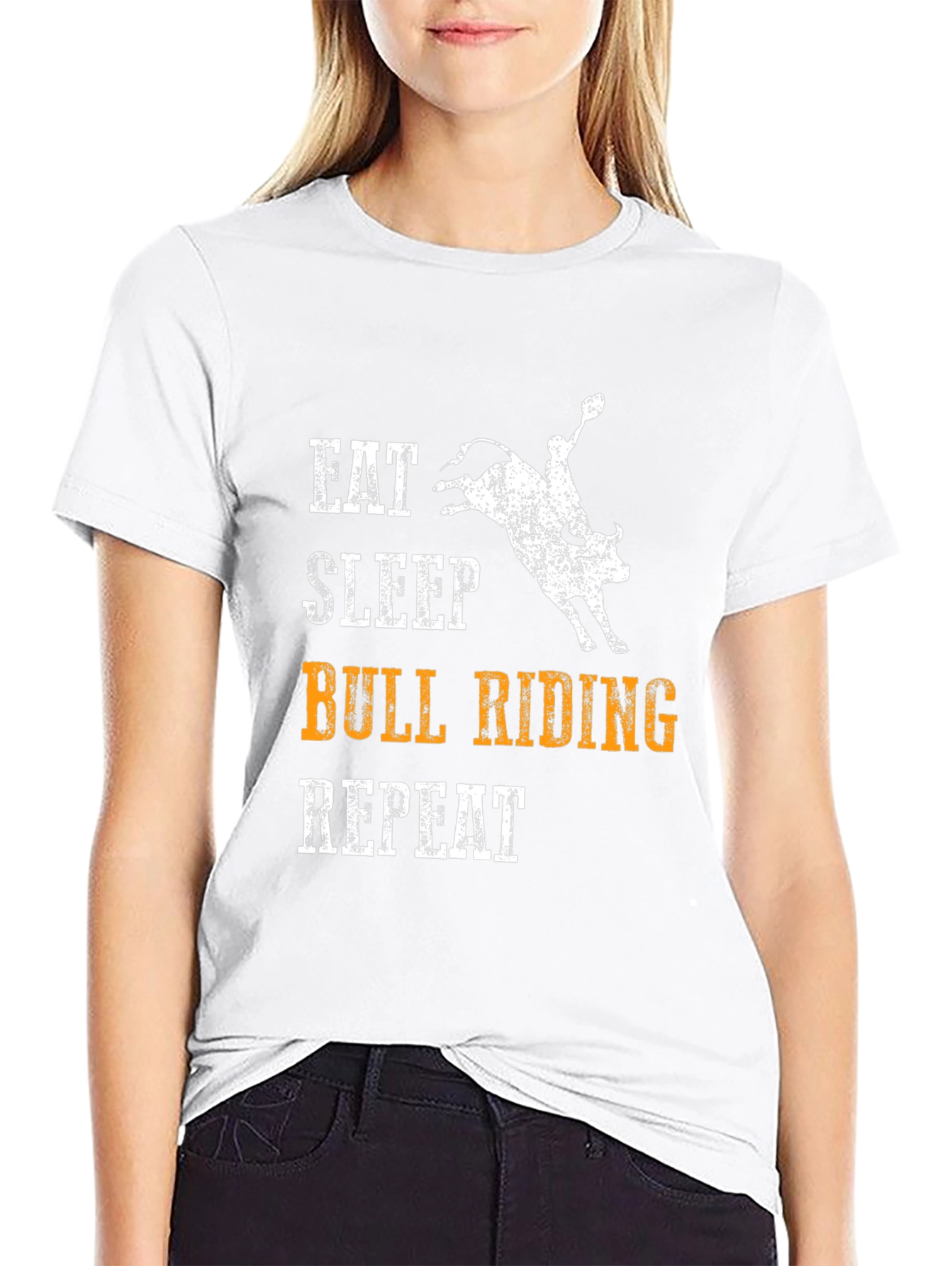 Black Eat Sleep Bull Riding Repeat Black T-Shirt view 9