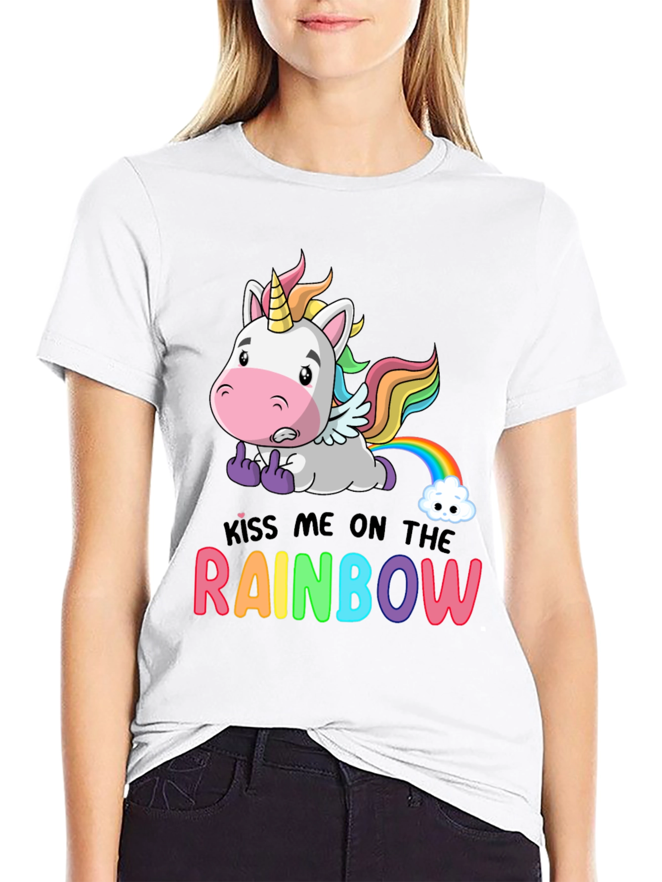 Black Kiss Me On The Rainbow T-Shirt Unicorn Funny view 9