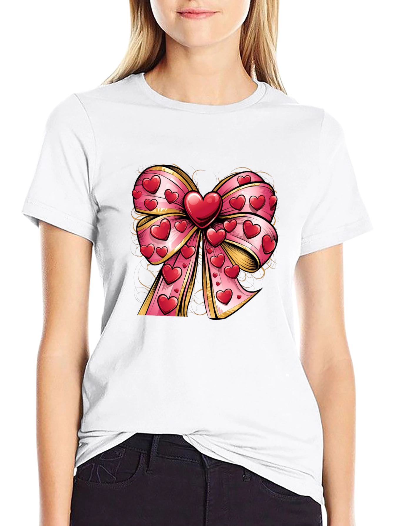 Black Heart Bow Valentine's Day T-Shirt view 9