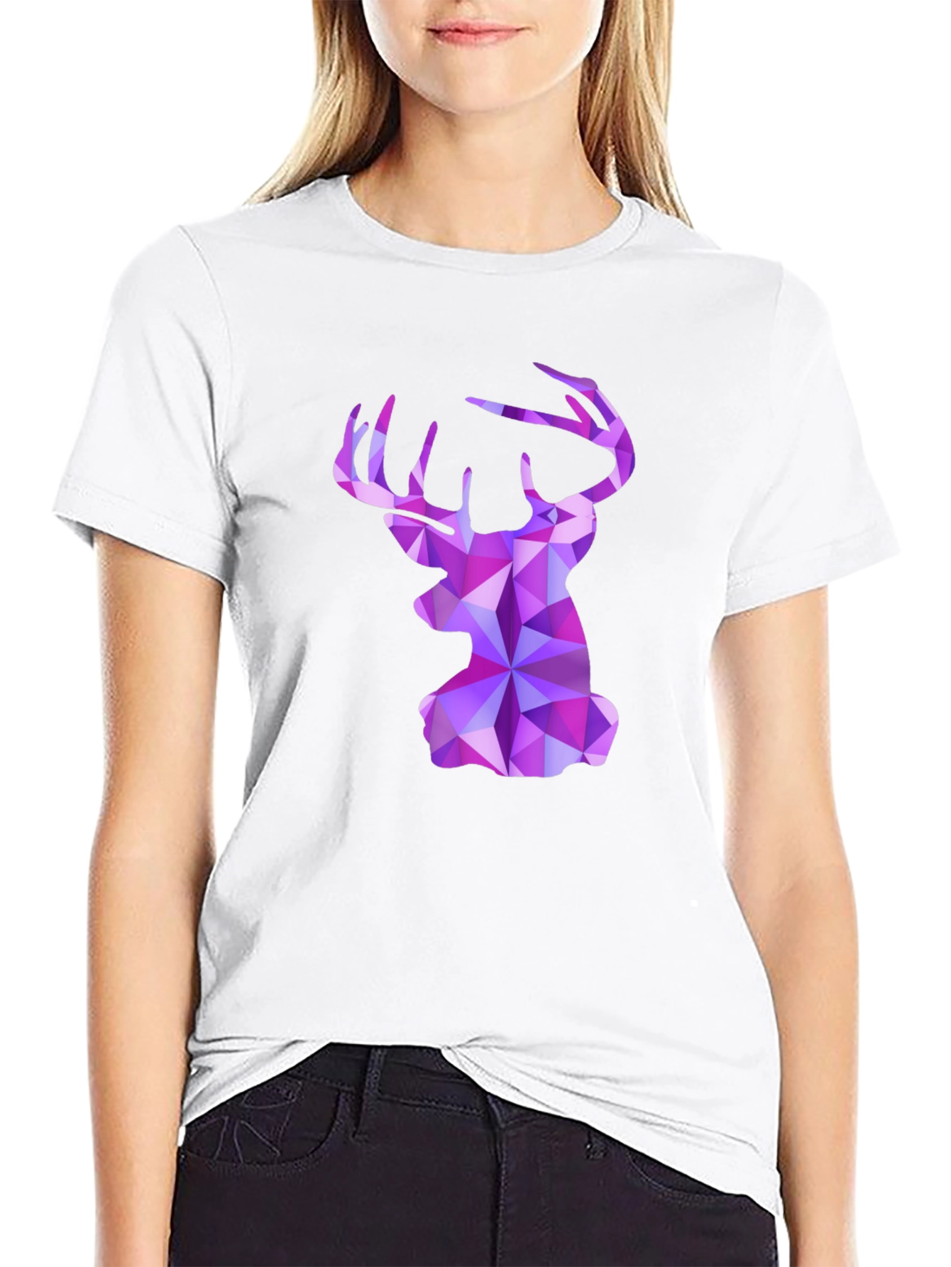Black Geometric Deer Head Graphic Tee - Black view 9