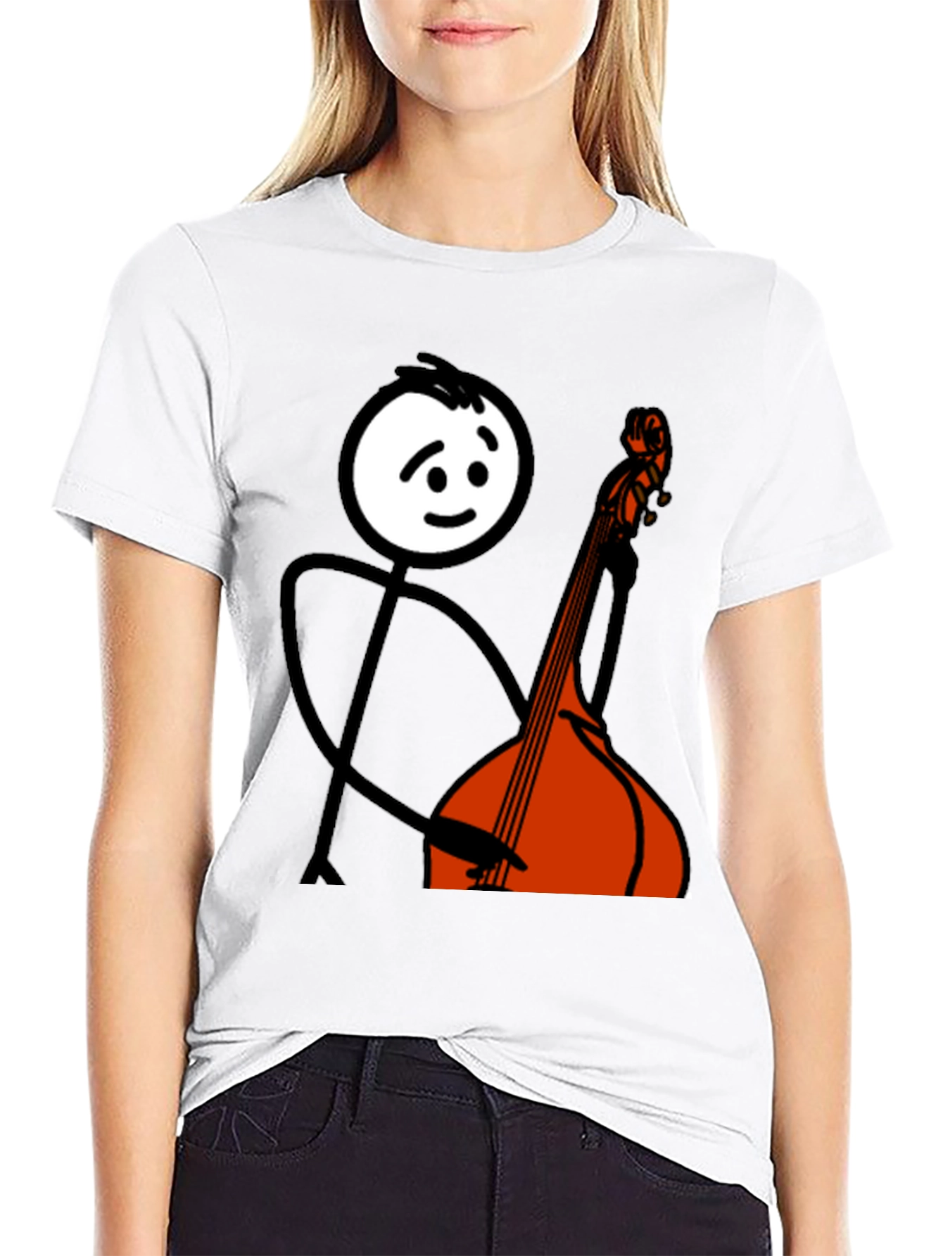 Black Stick Figure Bass Player Graphic Tee view 9