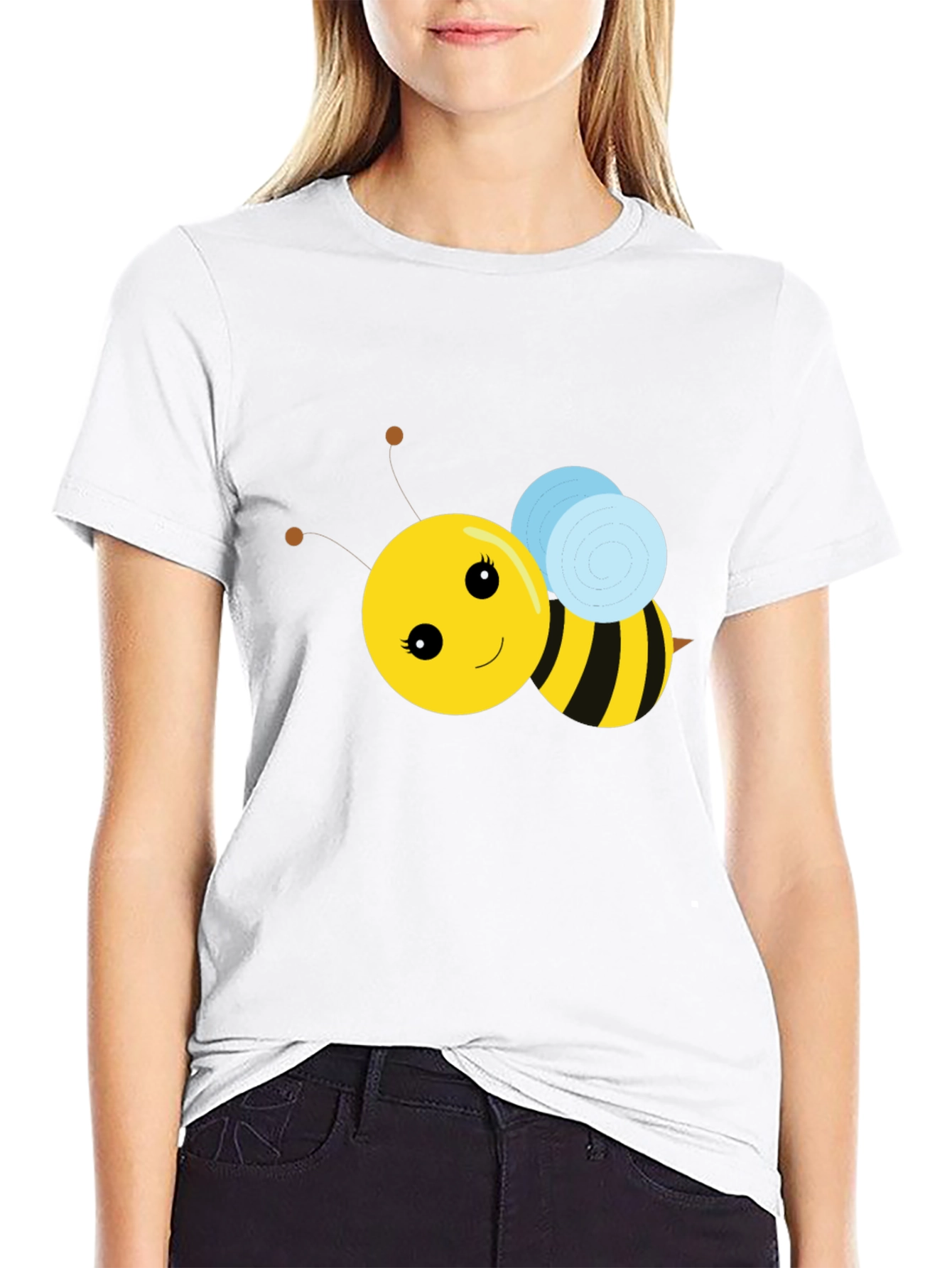 Black Cute Bee Graphic T-Shirt - Black view 9