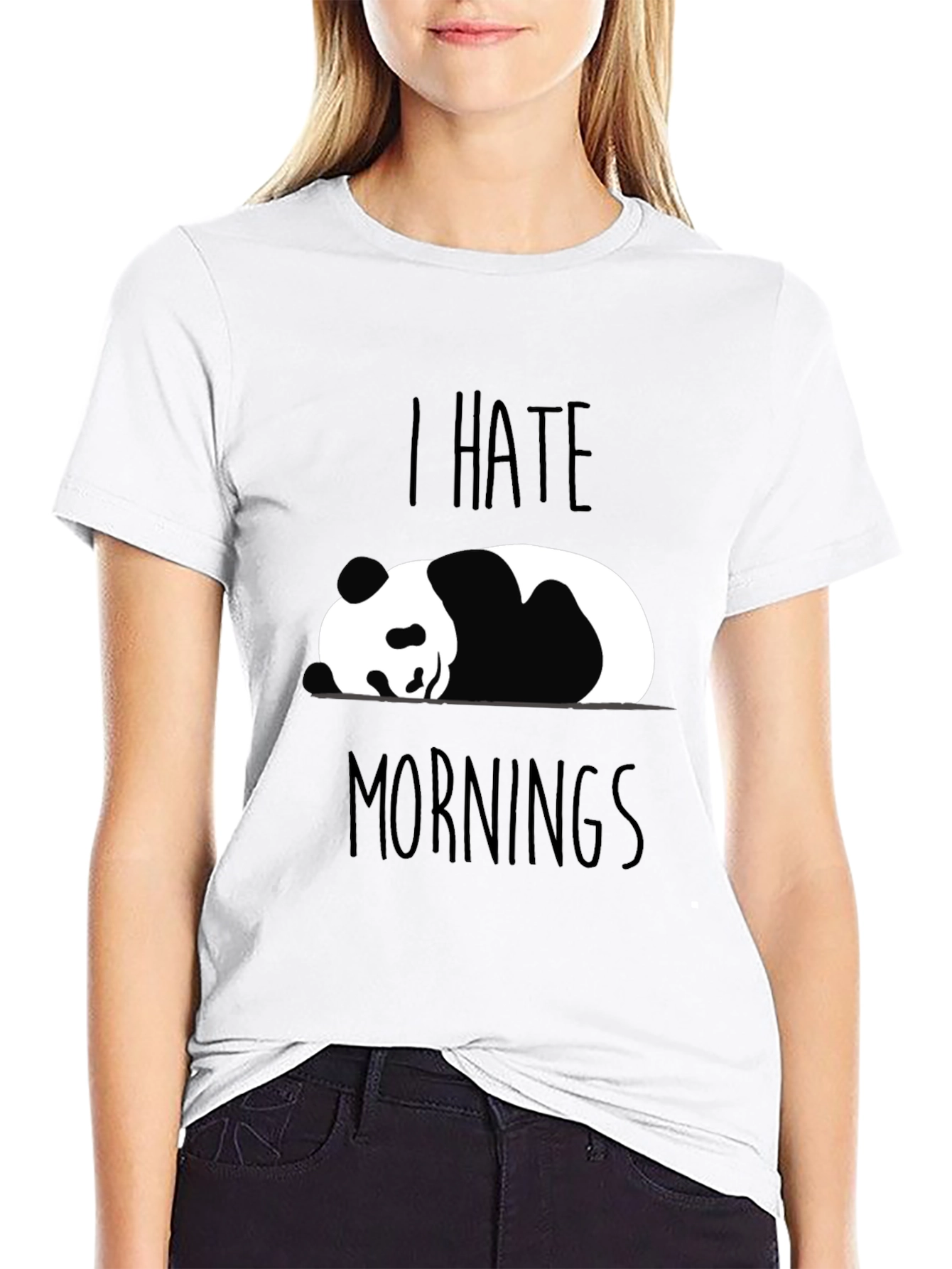 Black I Hate Mornings Panda T-Shirt Funny Novelty Tee view 9