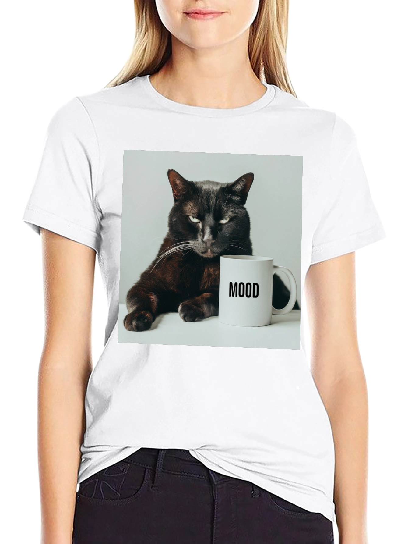 Black Mood Cat Graphic Tee - Black Cotton Comfort view 9