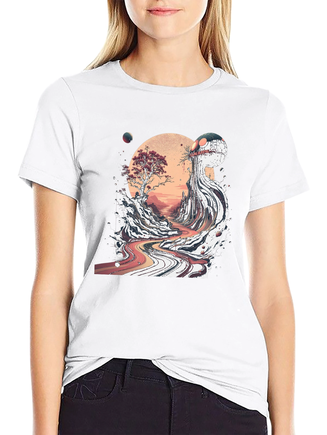 Black Ukiyo-e Inspired Graphic T-Shirt view 9