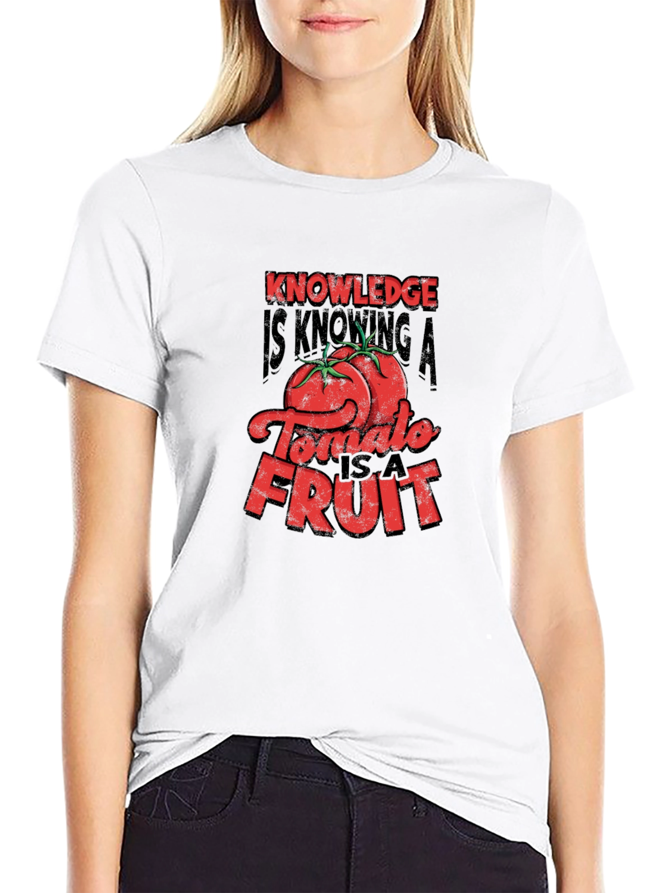 Black Knowledge Tomato Fruit Graphic T-Shirt view 9