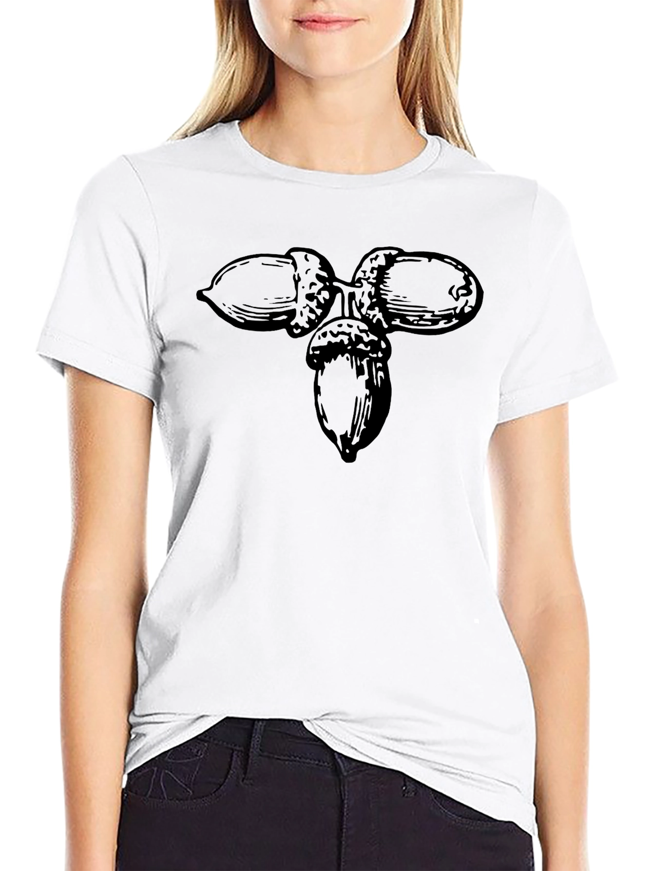 Black Acorn Trio Graphic Tee - Nature Inspired Casual Wear view 9