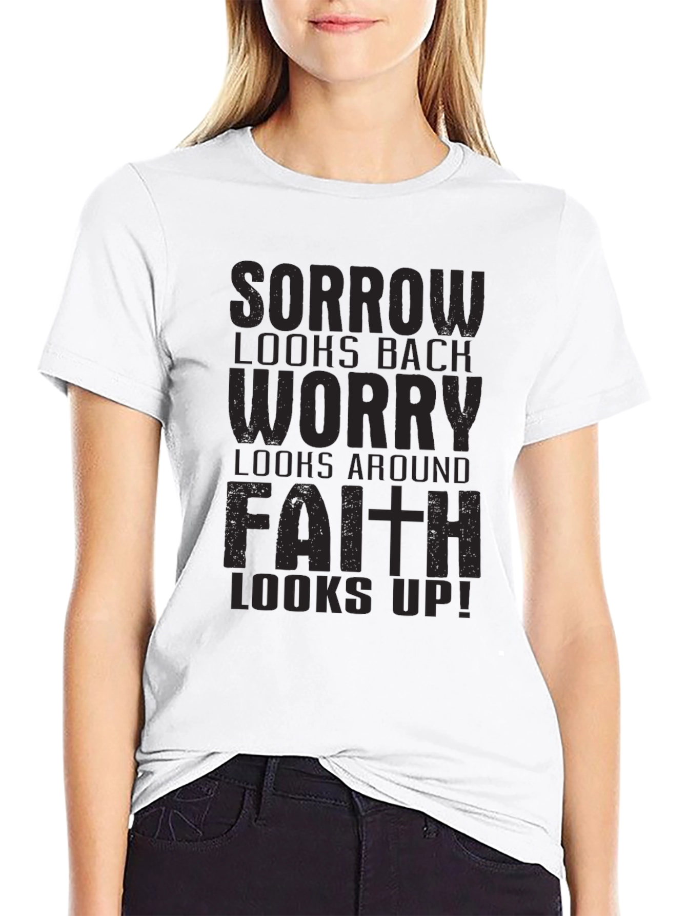 Black Faith Looks Up Black Graphic Tee view 9