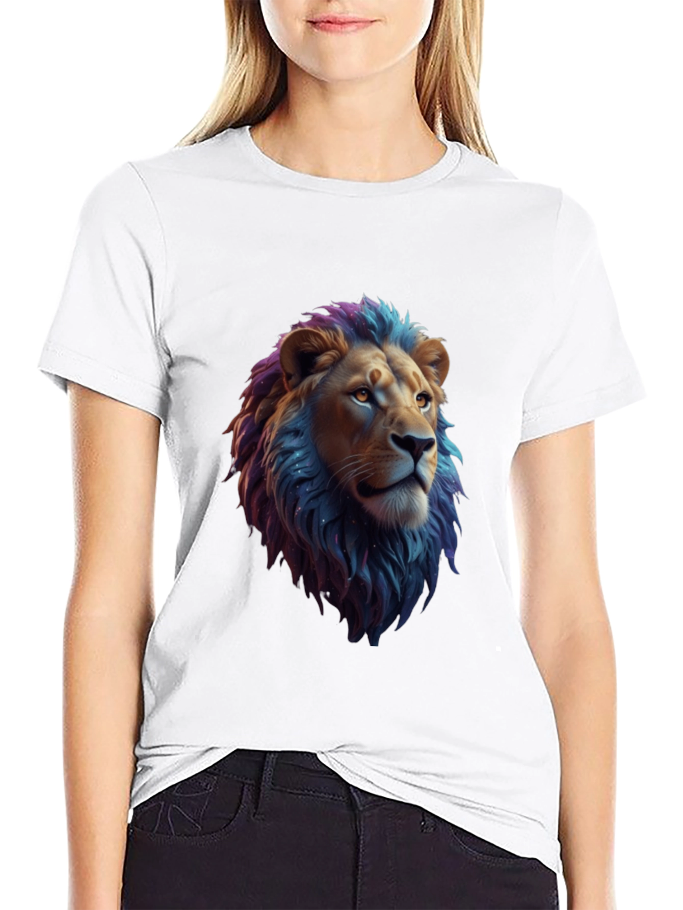 Black Lion Head Graphic Tee - Cool Animal Print Shirt view 9