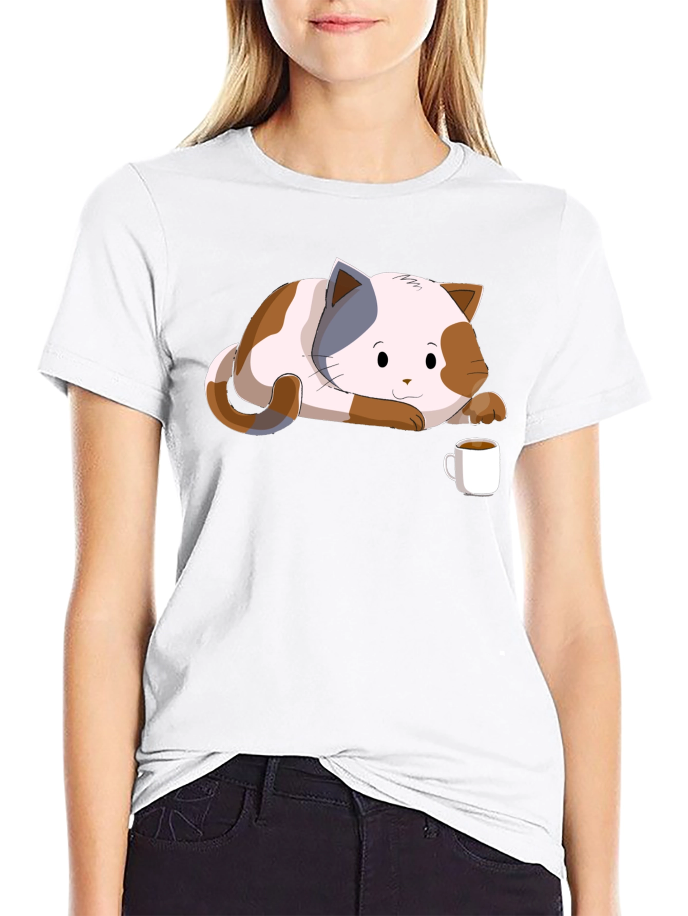 Black Cute Cat & Coffee Black T-Shirt view 9