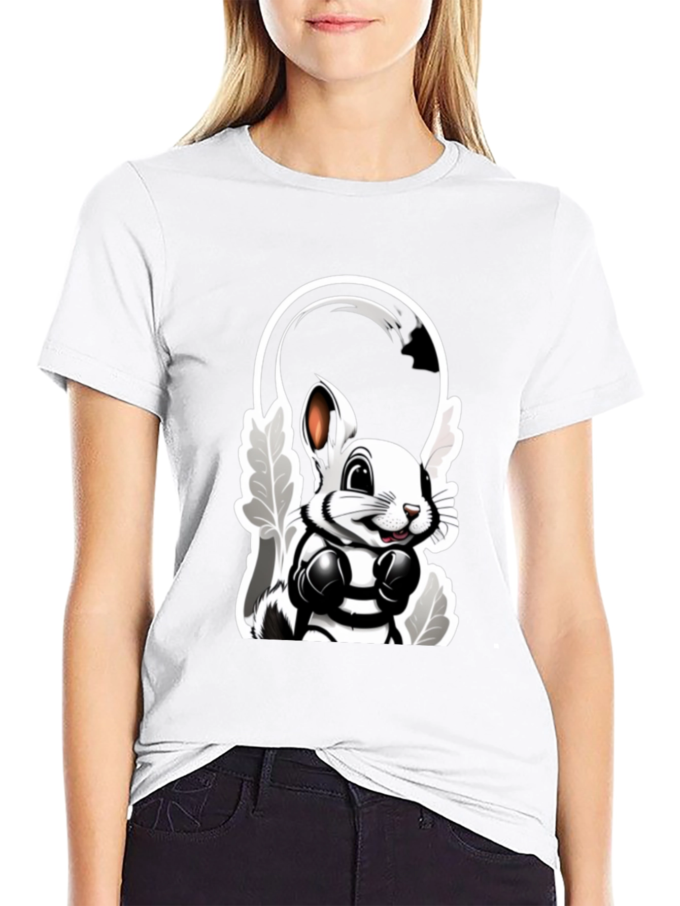 Black Cool Cartoon Bunny Boxer Black T-Shirt view 9