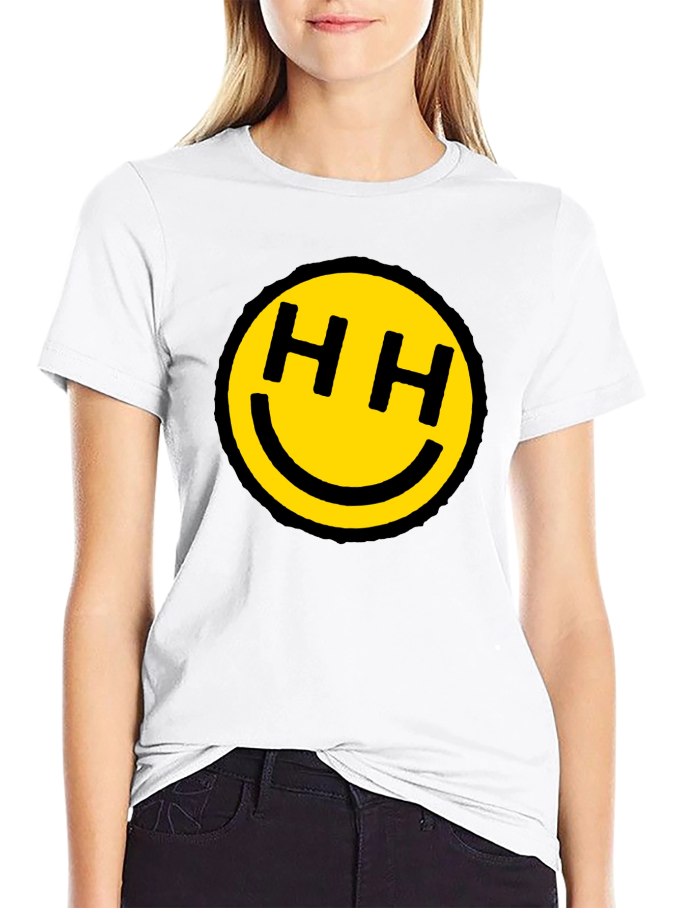 Black Happy Face HH Graphic Tee - Black Cotton Blend view 9