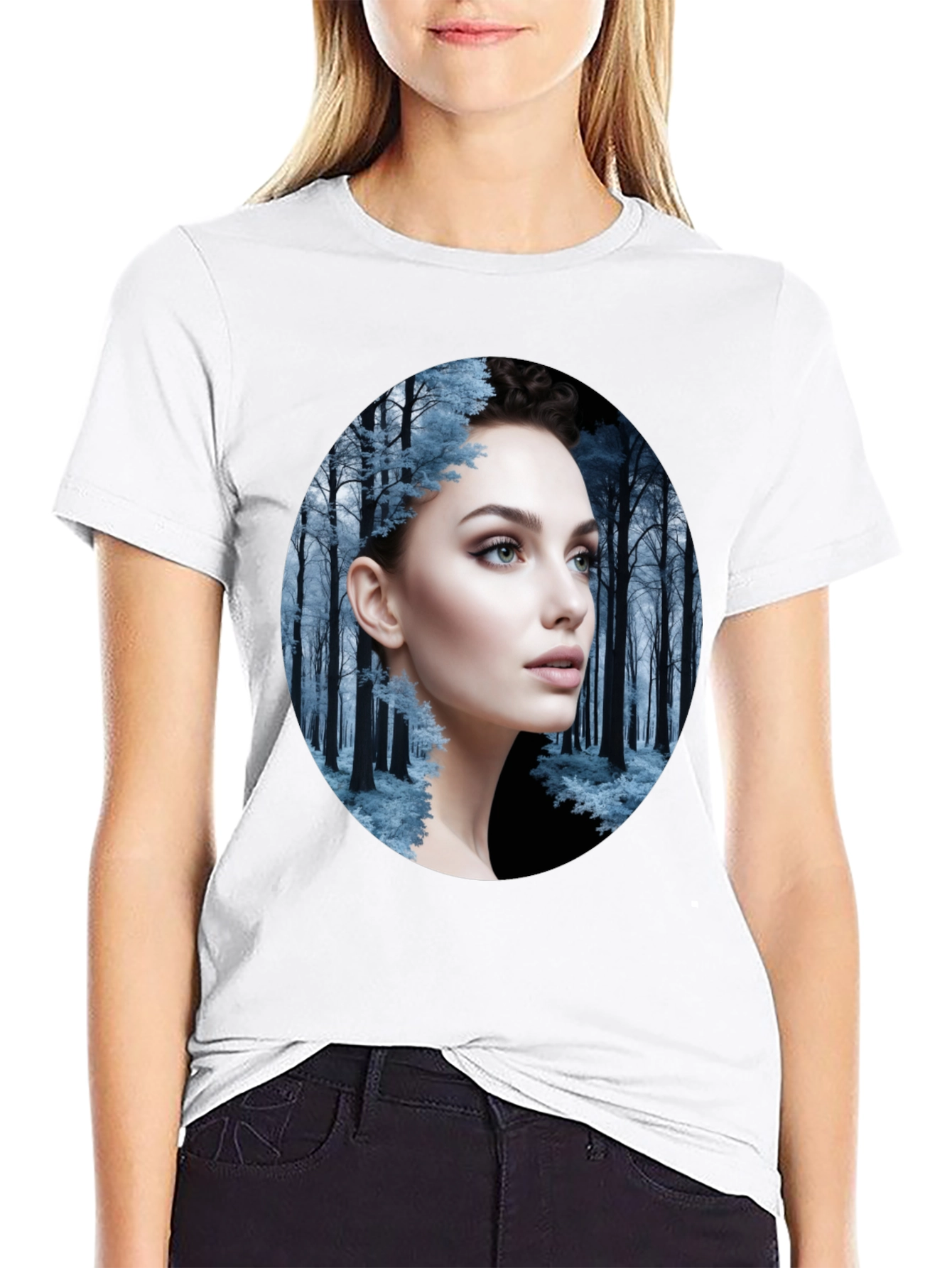 Black Woman in Winter Forest Black T-Shirt view 9
