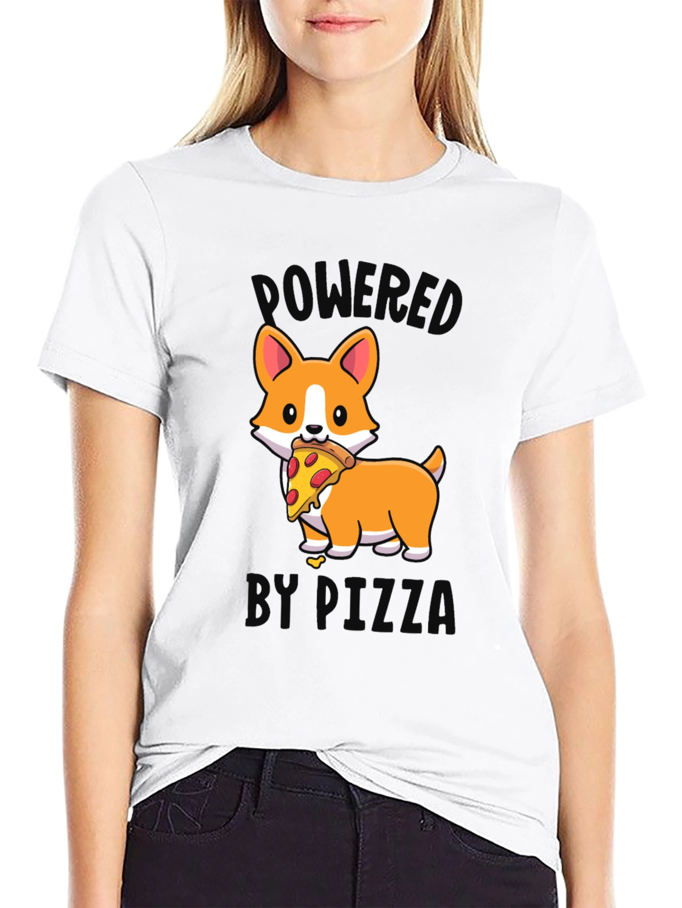 Black Corgi Pizza T-Shirt - Powered by Pizza view 9