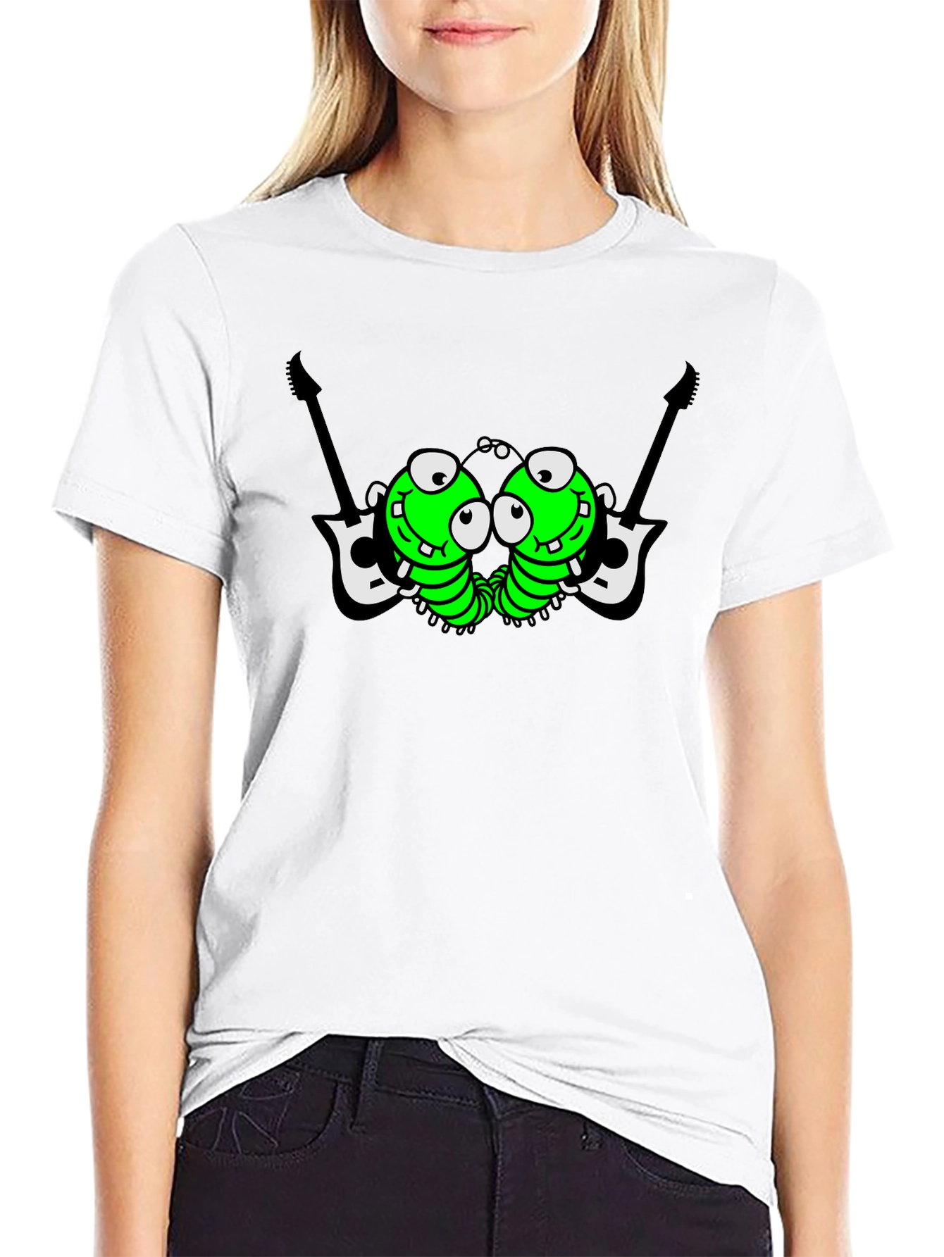 Black Cartoon Caterpillar Band T-Shirt view 9