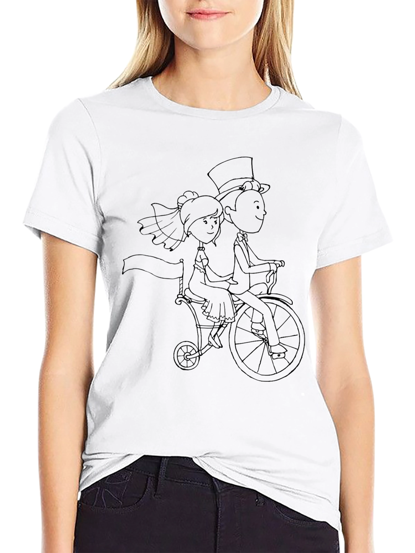 Black Quirky Wedding Couple Bicycle Black T-Shirt view 9