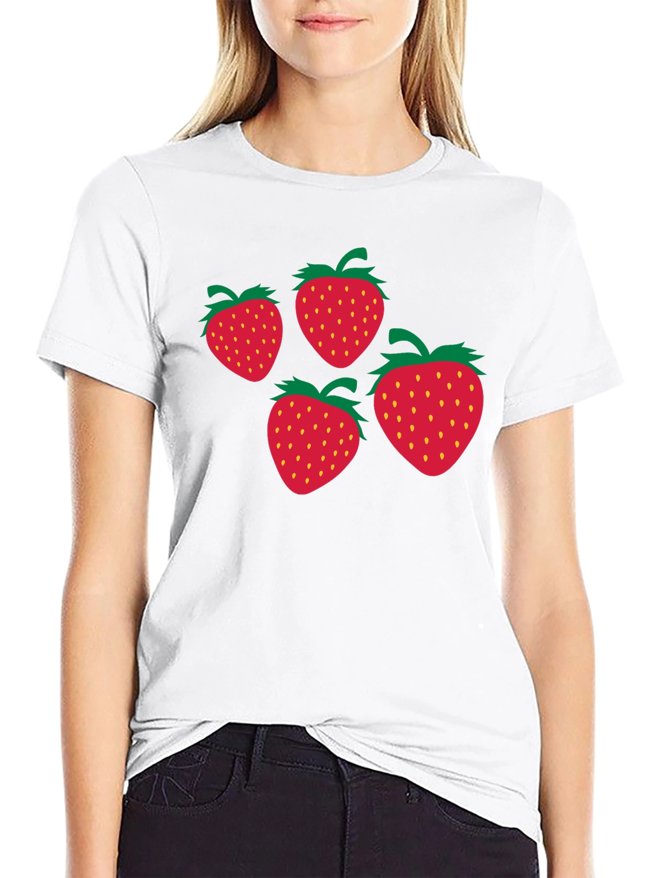 Black Strawberry Print Black T-Shirt view 9