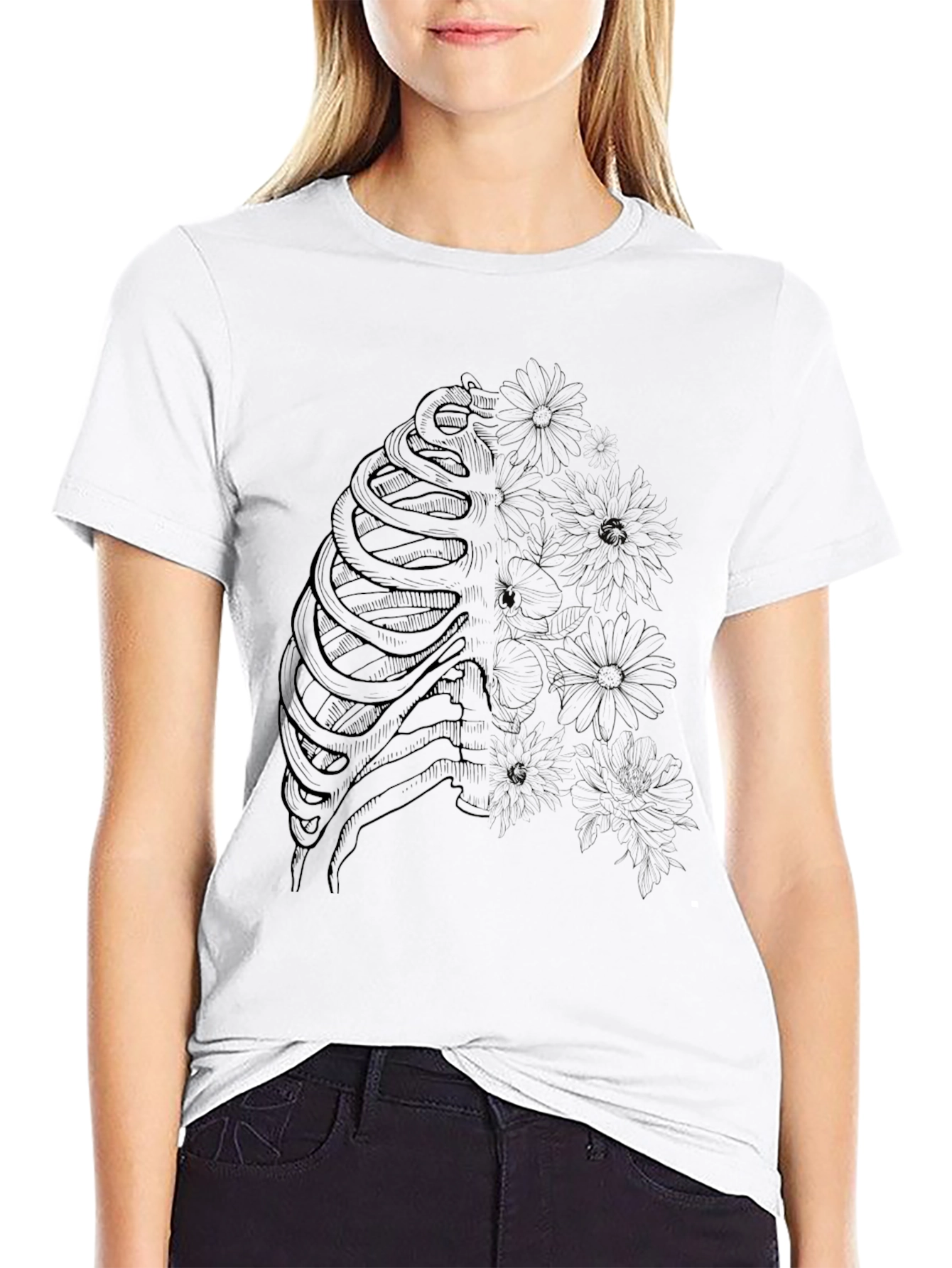Floral Rib Cage Graphic T-Shirt - 9