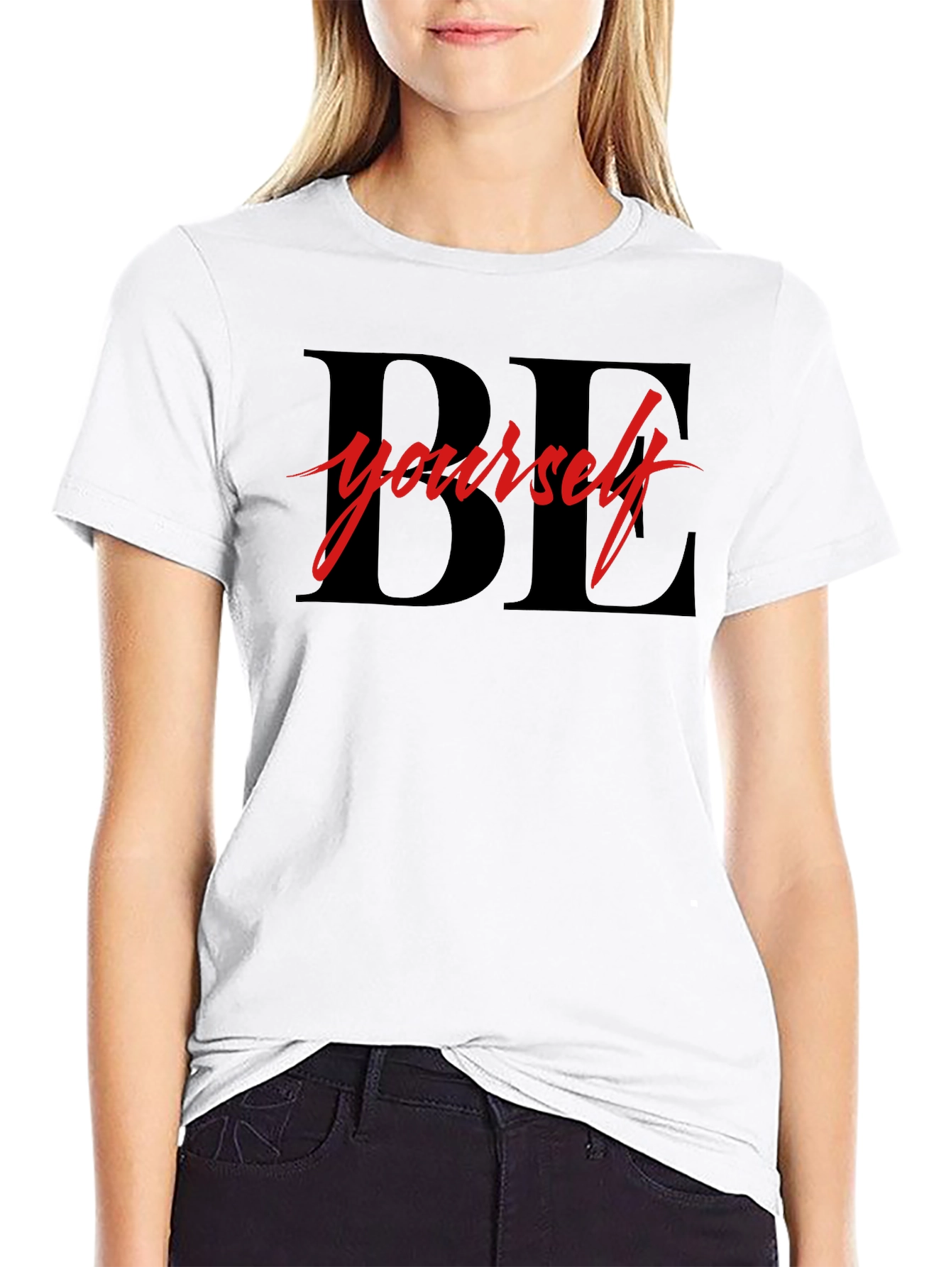 Black Be Yourself Graphic Tee - Motivational Black T-Shirt view 9
