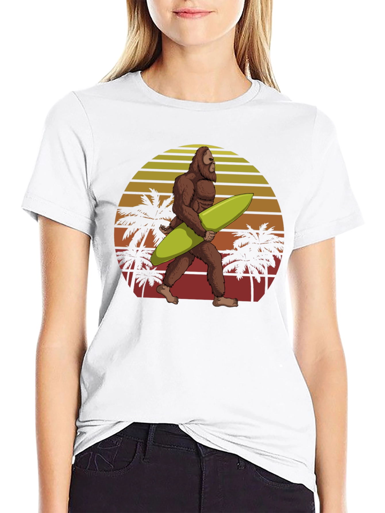 Black Sasquatch Surfer Graphic Tee - Black Cotton T-Shirt view 9