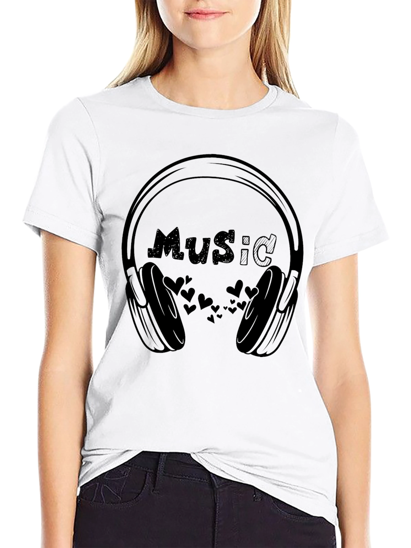 Black Music Lover T-Shirt - Headphones Design view 9