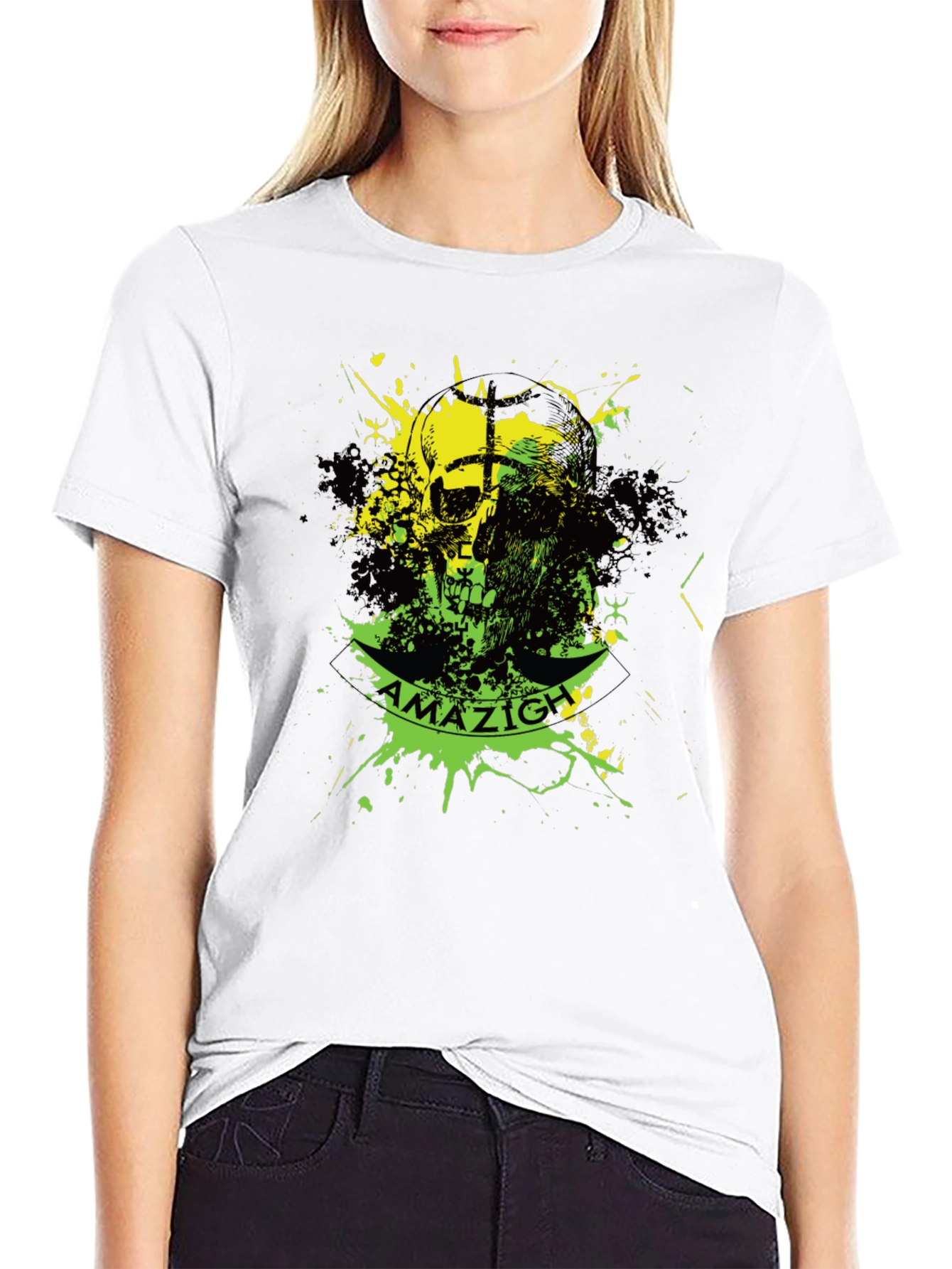 Black Amazigh Skull Graphic Black T-Shirt view 9