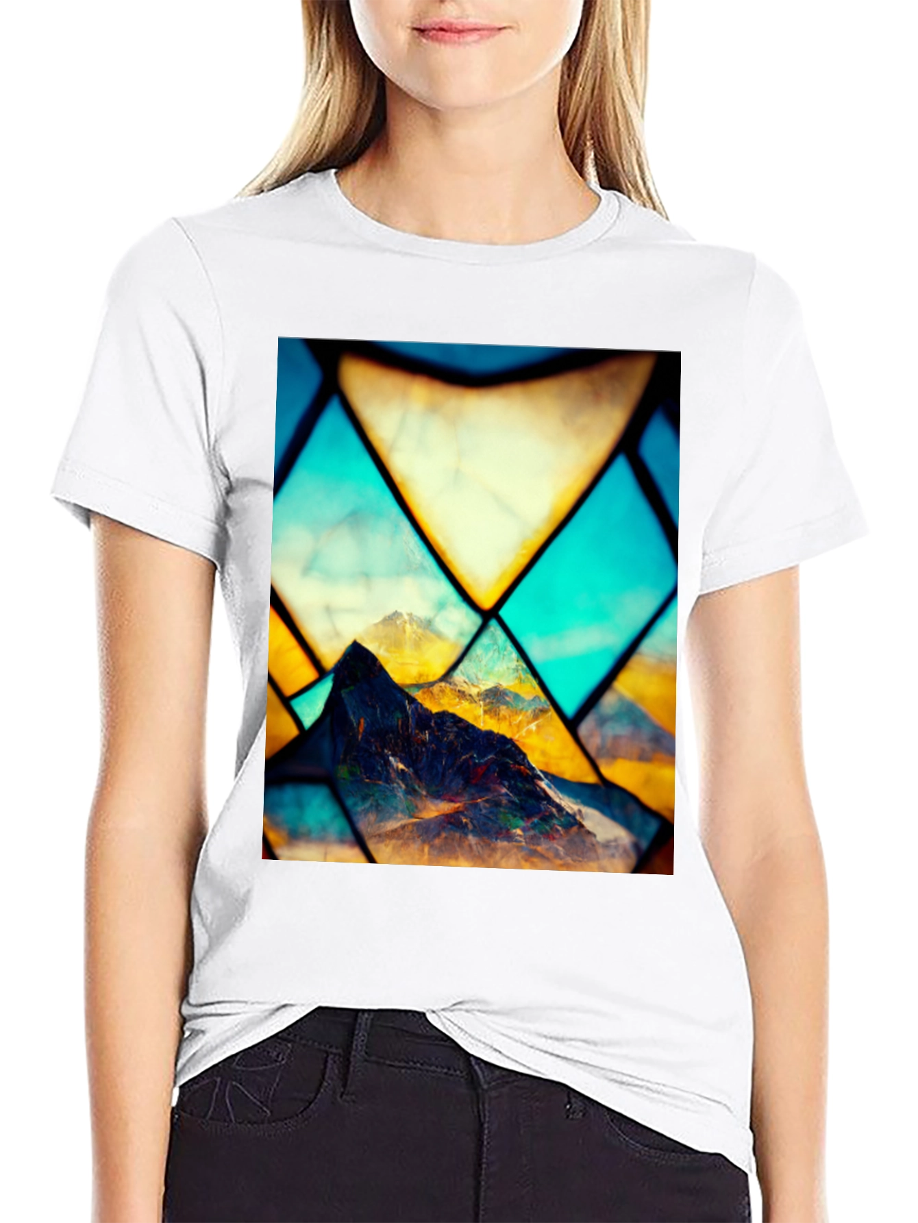Black Mountain Stained Glass Graphic Black Tee view 9