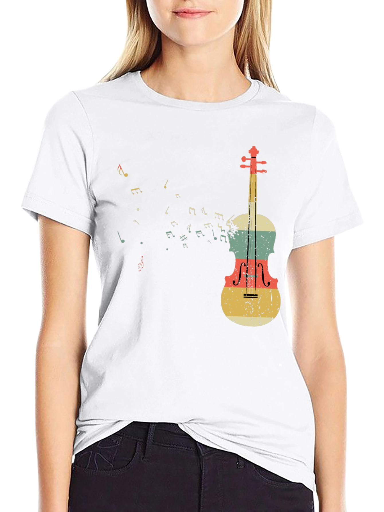 Black Musical Notes & Violin Graphic T-Shirt view 9