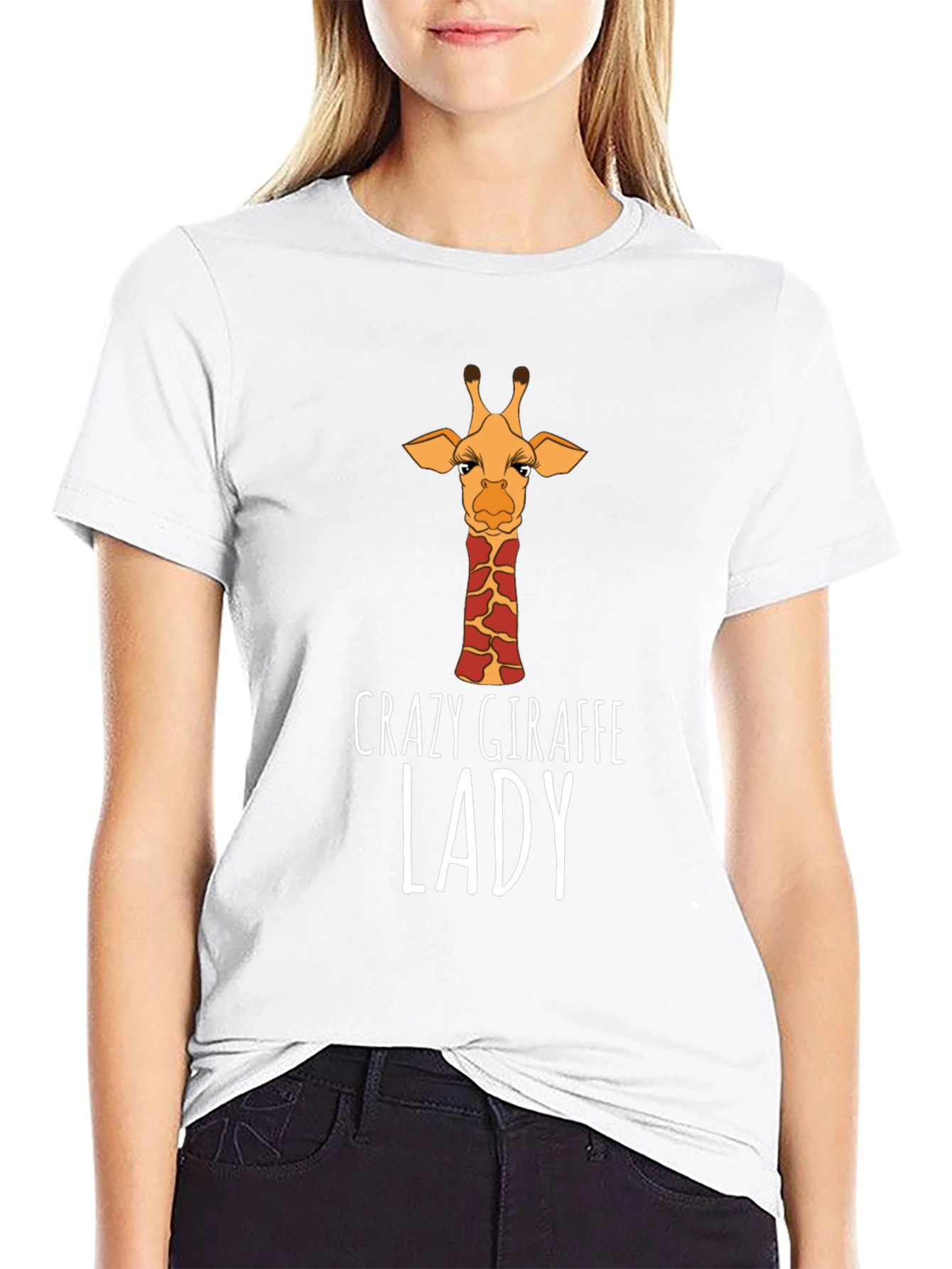 Black Crazy Giraffe Lady T-Shirt - Black view 9
