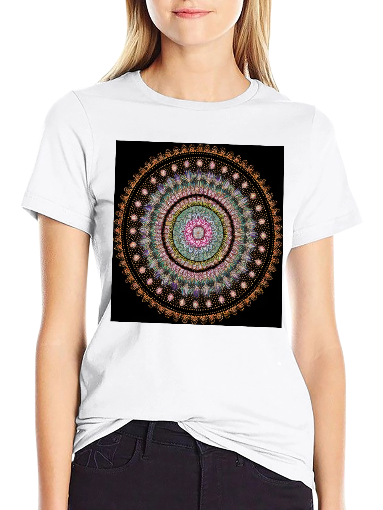 Black Mandala Art Black T-Shirt view 9