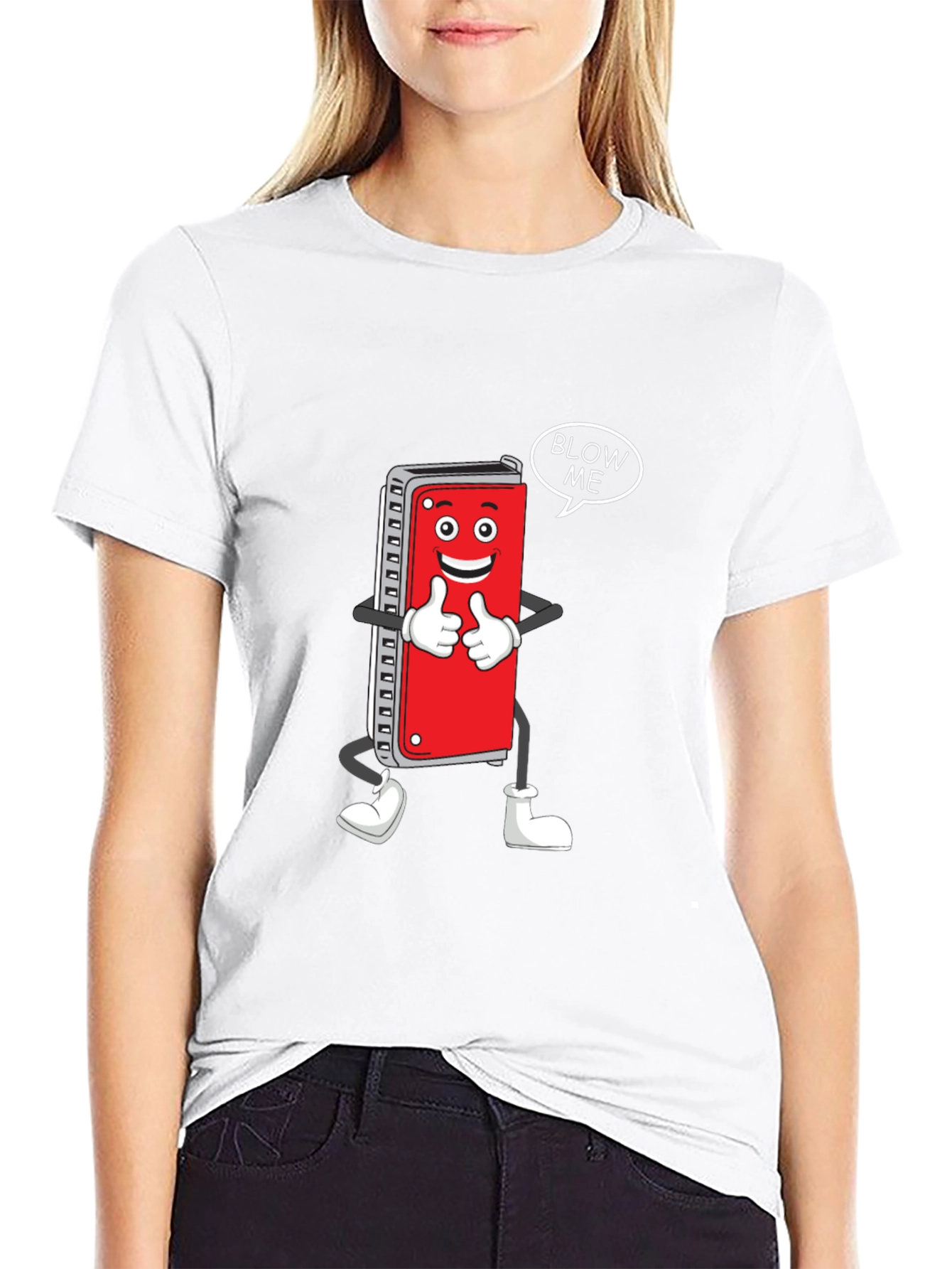 Black Harmonica Cartoon Graphic T-Shirt - Blow Me! view 9