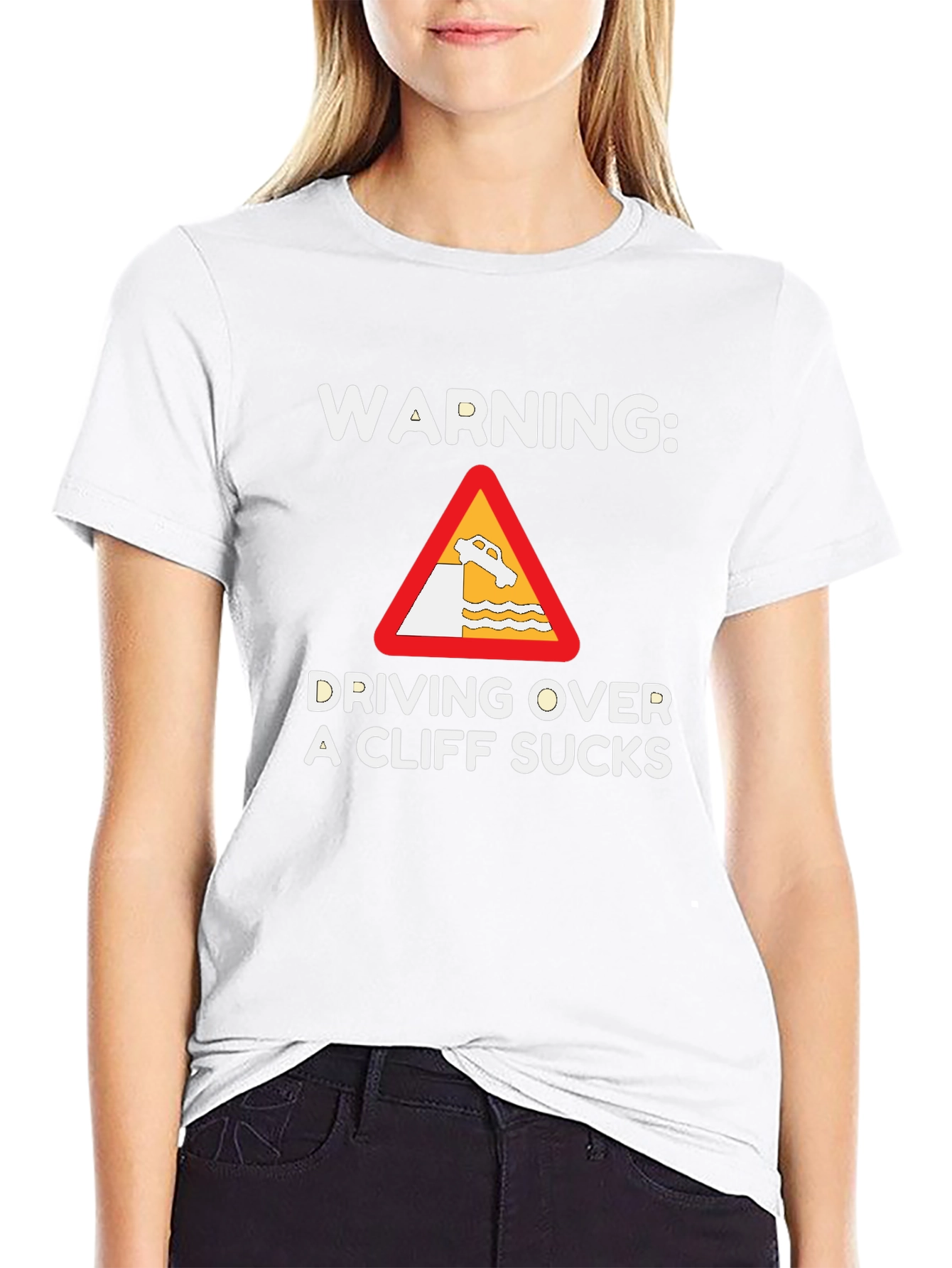 Black Warning: Driving Over a Cliff Sucks T-Shirt view 9