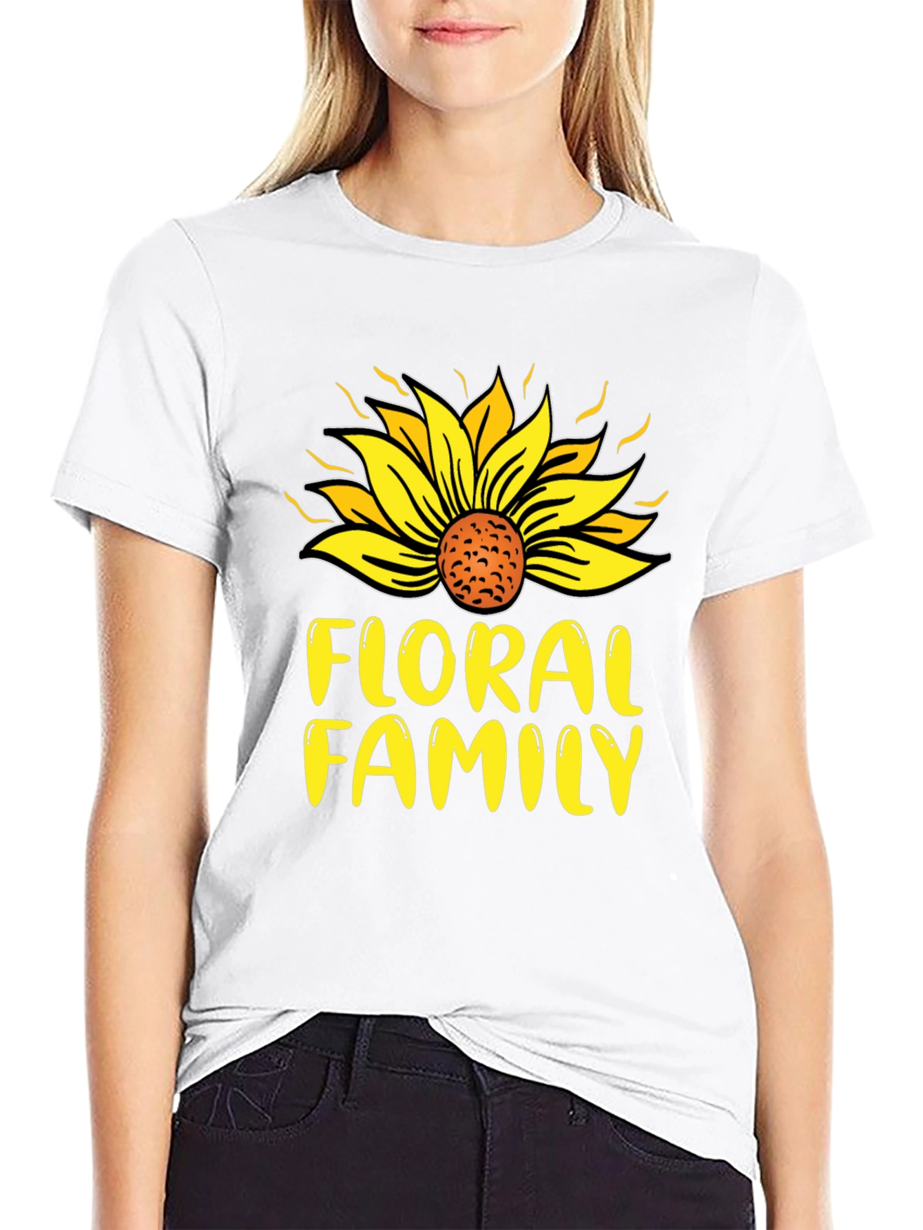 Black Floral Family Sunflower T-Shirt view 9