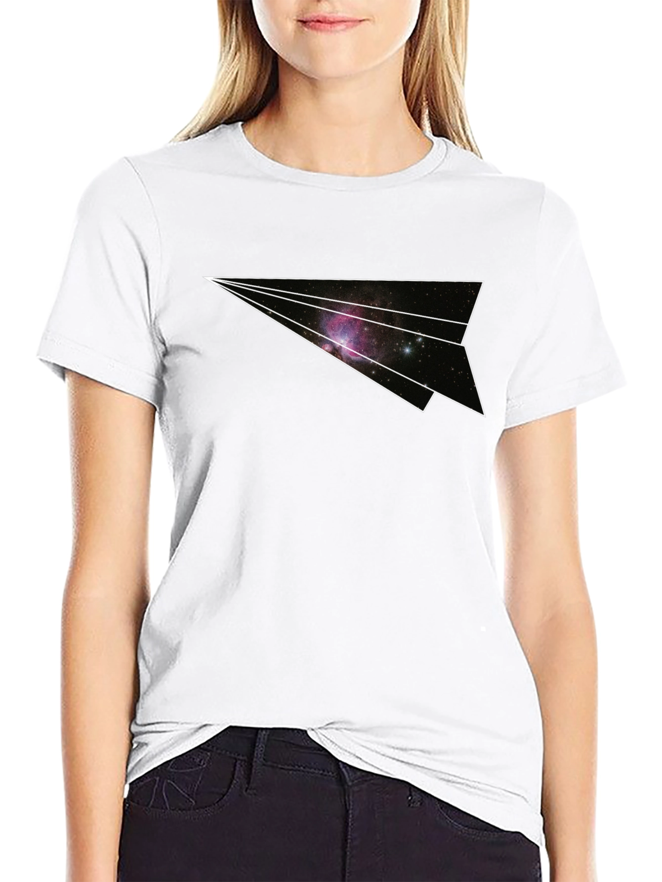 Black Galaxy Paper Airplane Graphic Tee - Black view 9