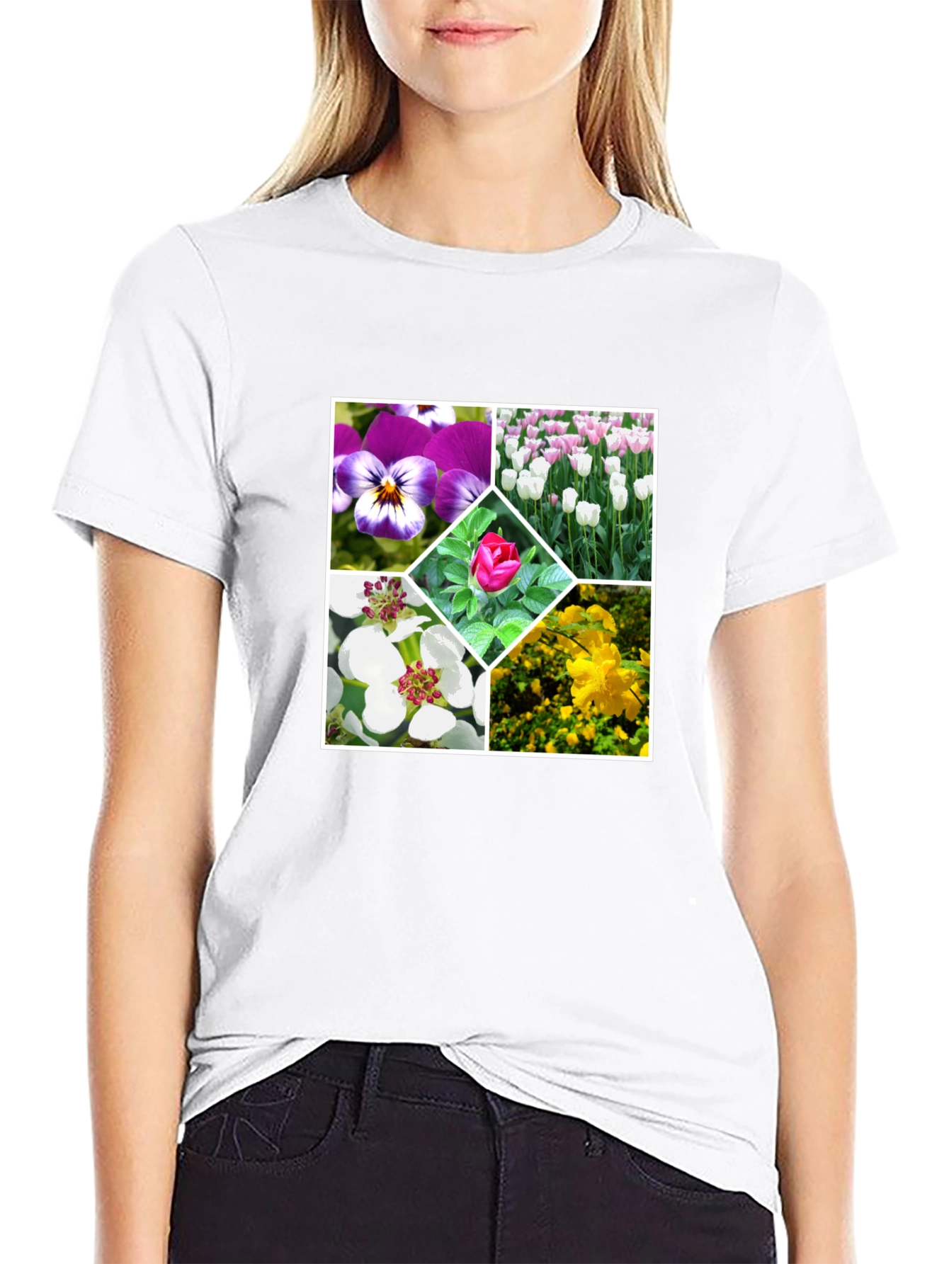 Black Floral Collage Black T-Shirt view 9
