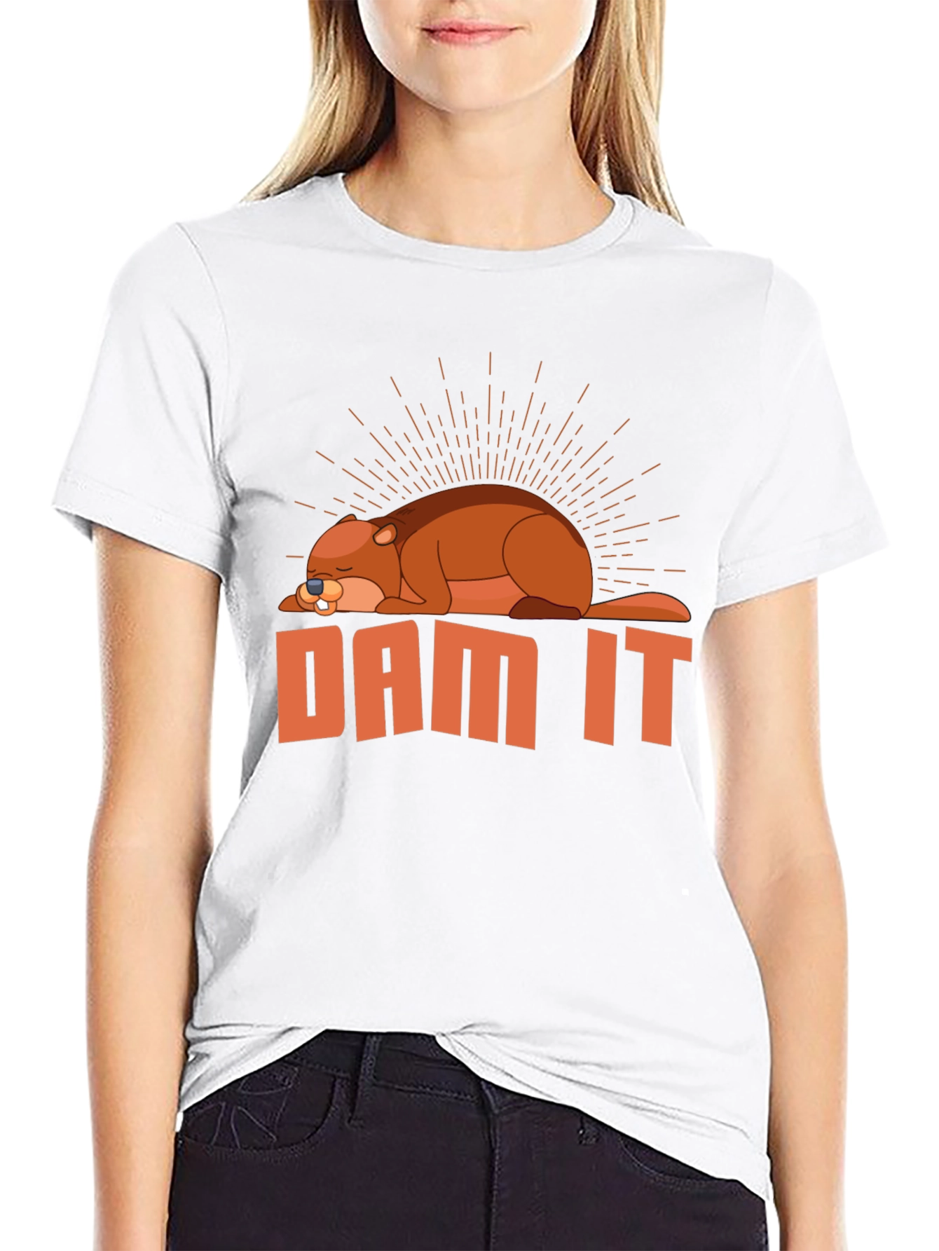 Black Dam It Beaver T-Shirt - Funny Graphic Tee view 9