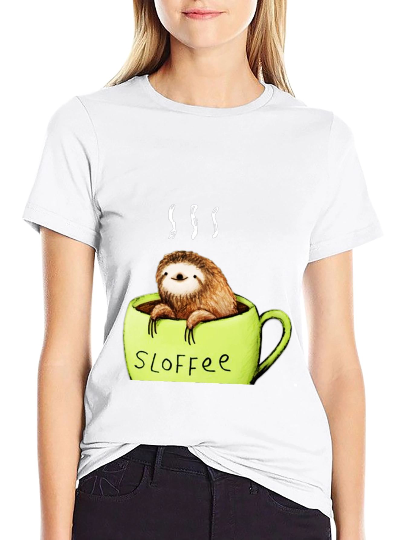 Black Funny Sloth Coffee Graphic Tee view 9