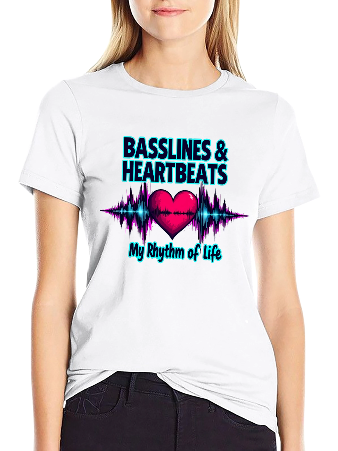 Black Basslines & Heartbeats Graphic T-Shirt view 9